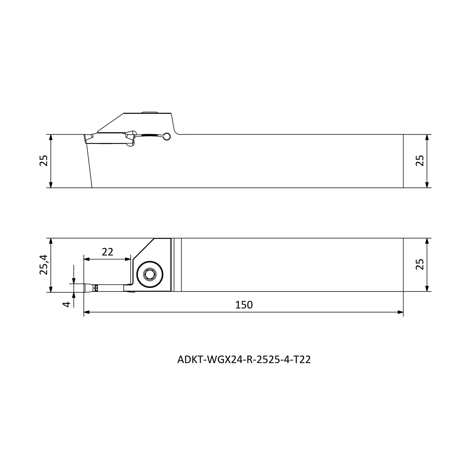 ADKT-WGX24-R-2525-4-T22 &mdash; dimensioned drawing