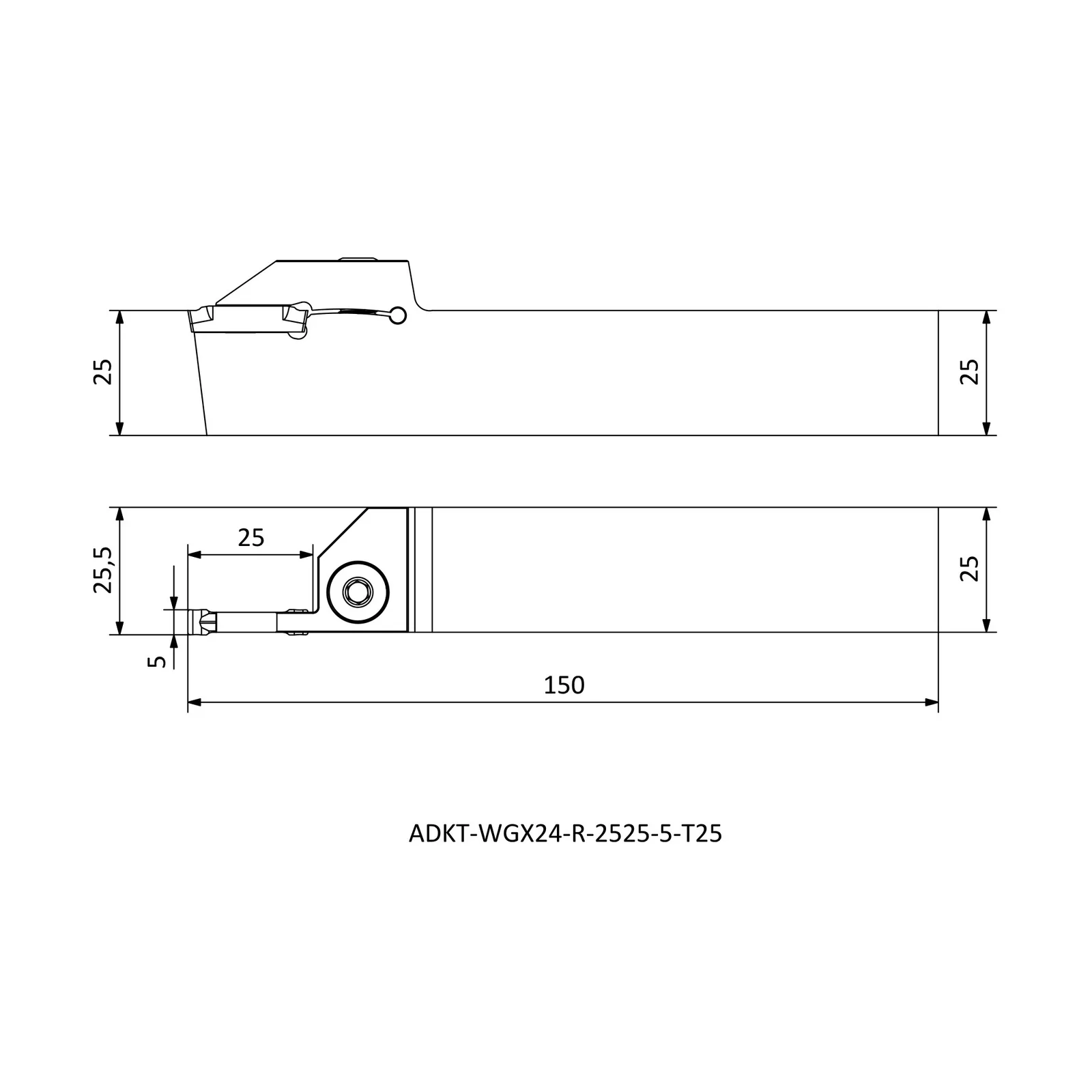 ADKT-WGX24-R-2525-5-T25 &mdash; dimensioned drawing