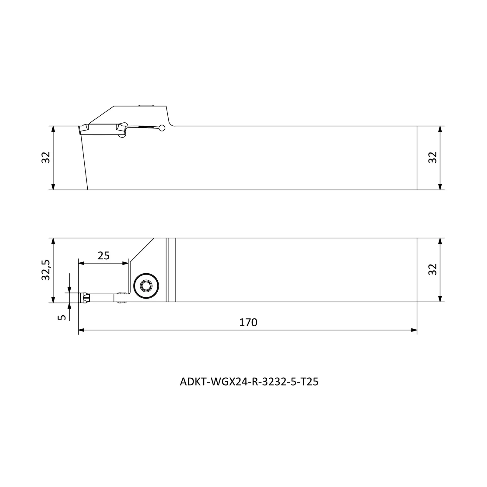 ADKT-WGX24-R-3232-5-T25 &mdash; dimensioned drawing
