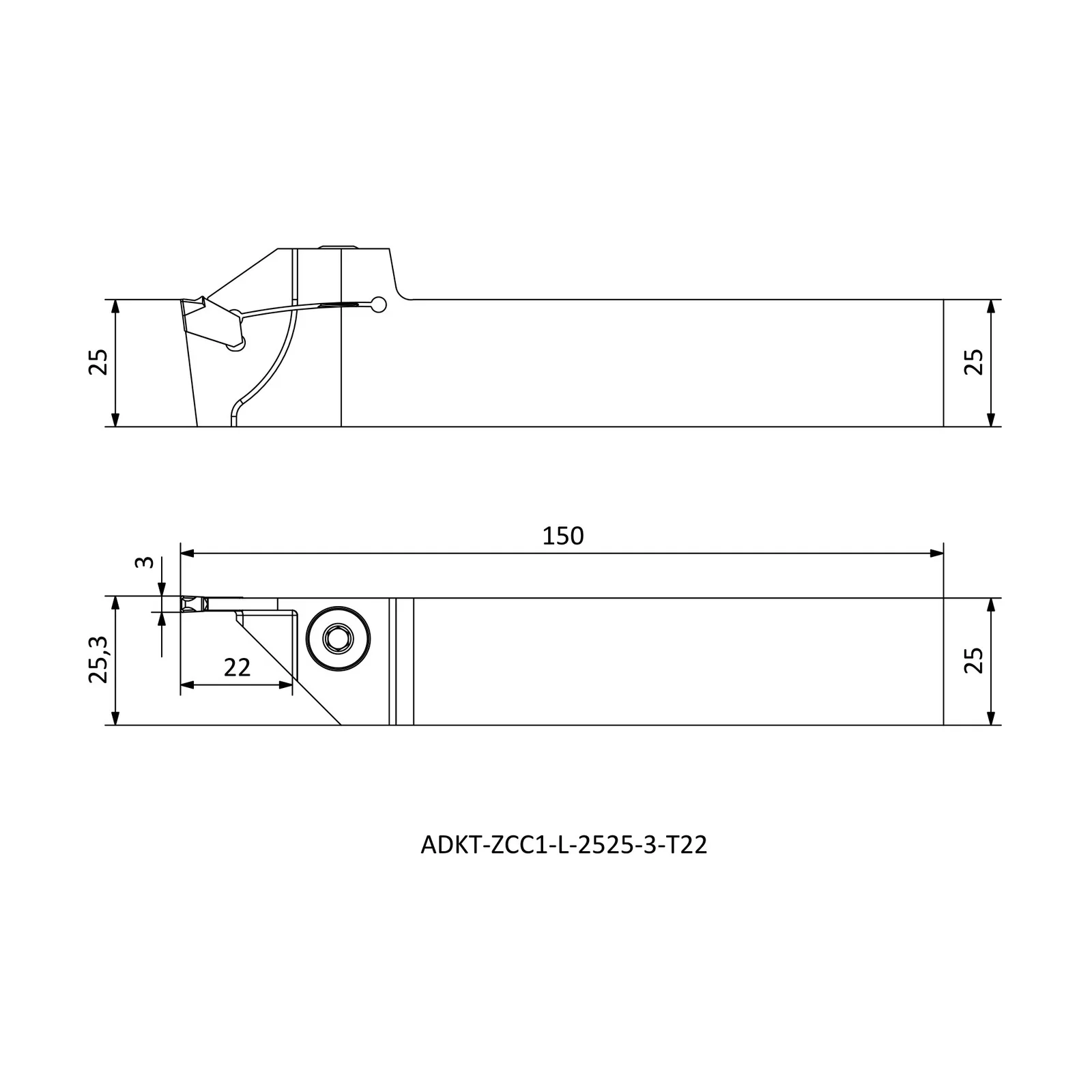 ADKT-ZCC1-L-2525-3-T22 &mdash; dimensioned drawing