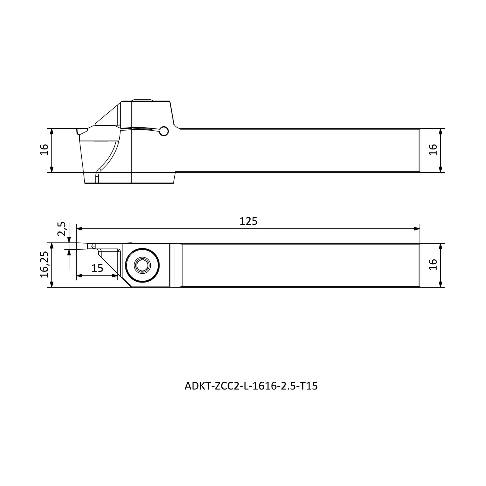 ADKT-ZCC2-L-1616-2.5-T15 &mdash; dimensioned drawing