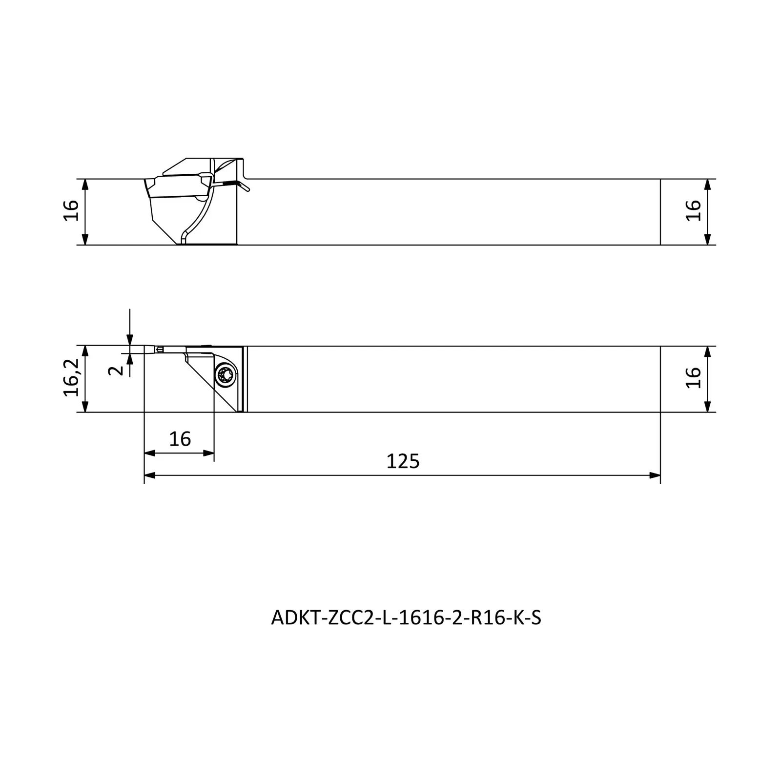 ADKT-ZCC2-L-1616-2-R16-K-S &mdash; dimensioned drawing