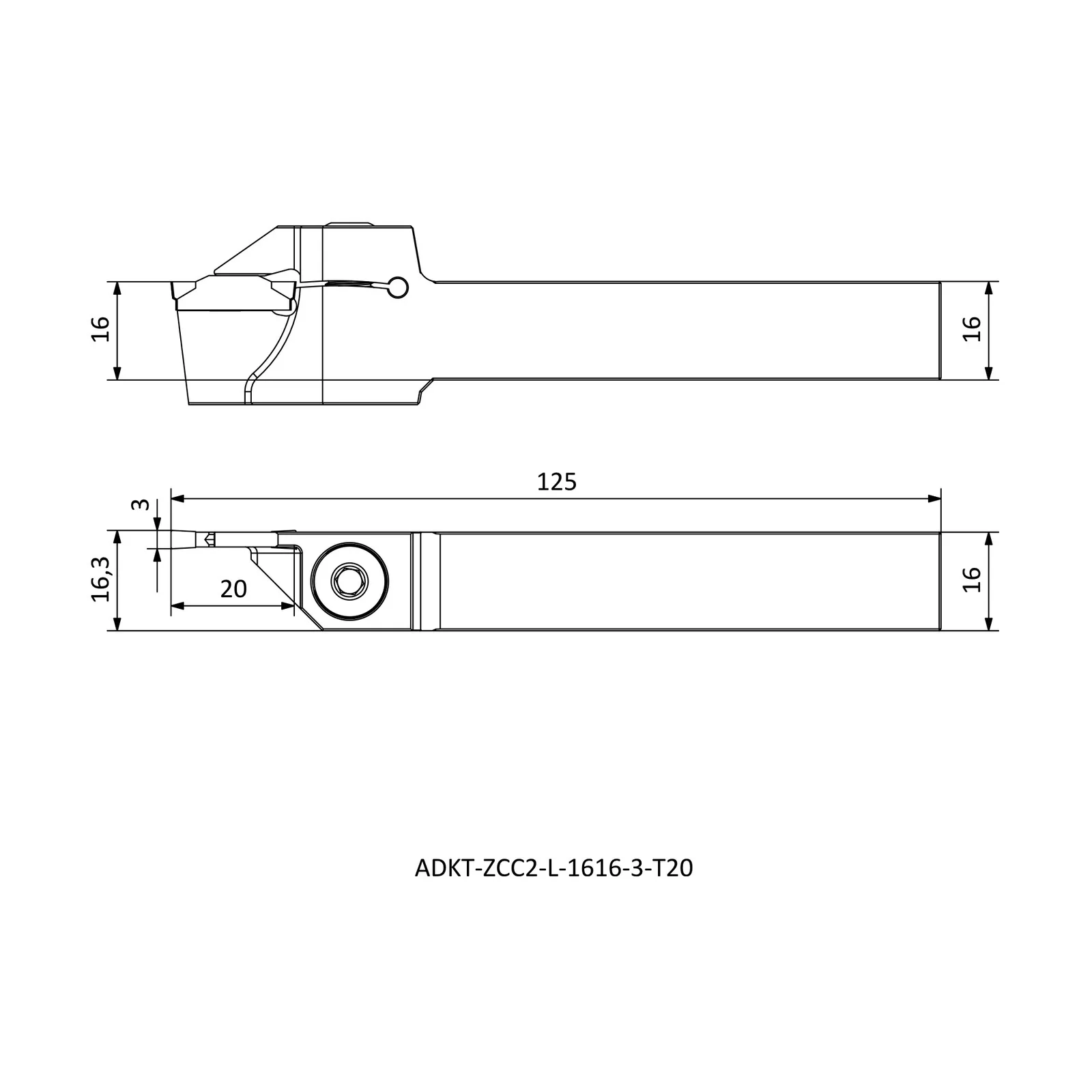 ADKT-ZCC2-L-1616-3-T20 &mdash; dimensioned drawing