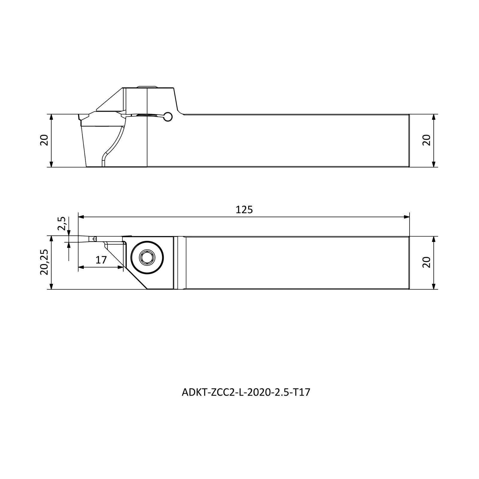 ADKT-ZCC2-L-2020-2.5-T17 &mdash; dimensioned drawing