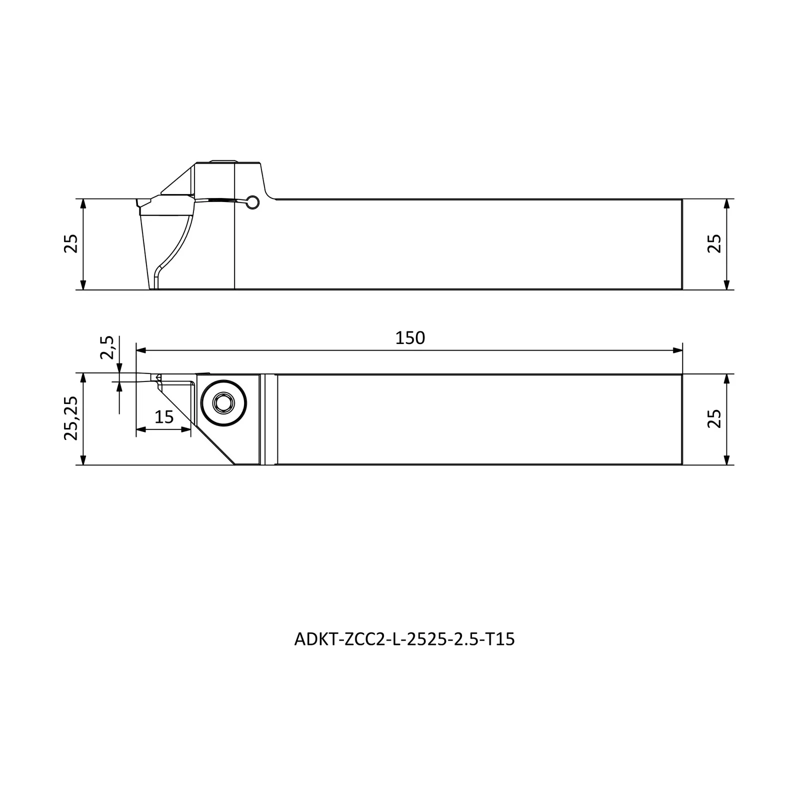 ADKT-ZCC2-L-2525-2.5-T15 &mdash; dimensioned drawing