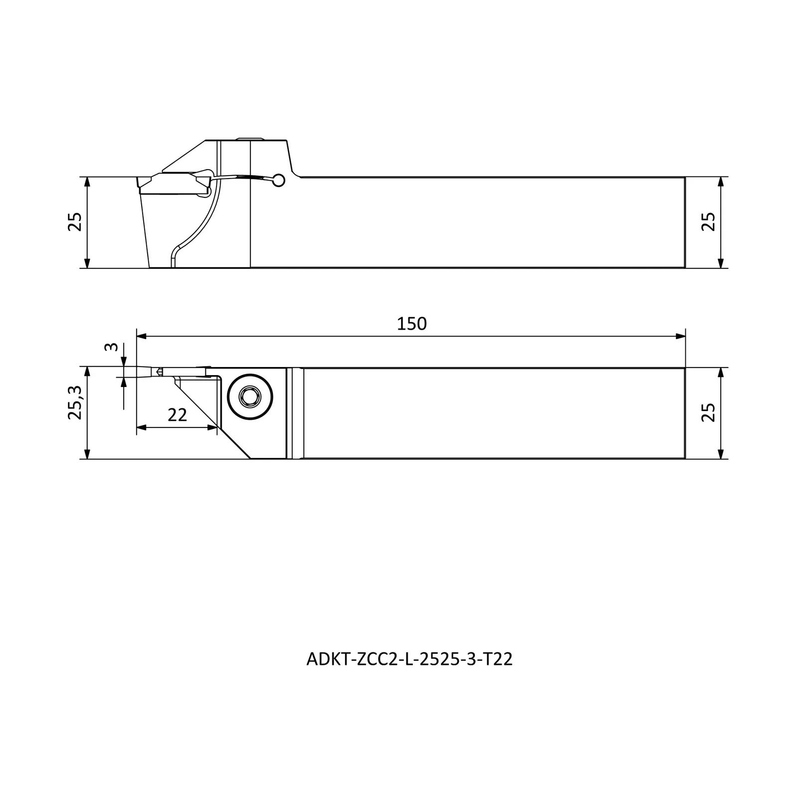 ADKT-ZCC2-L-2525-3-T22 &mdash; dimensioned drawing