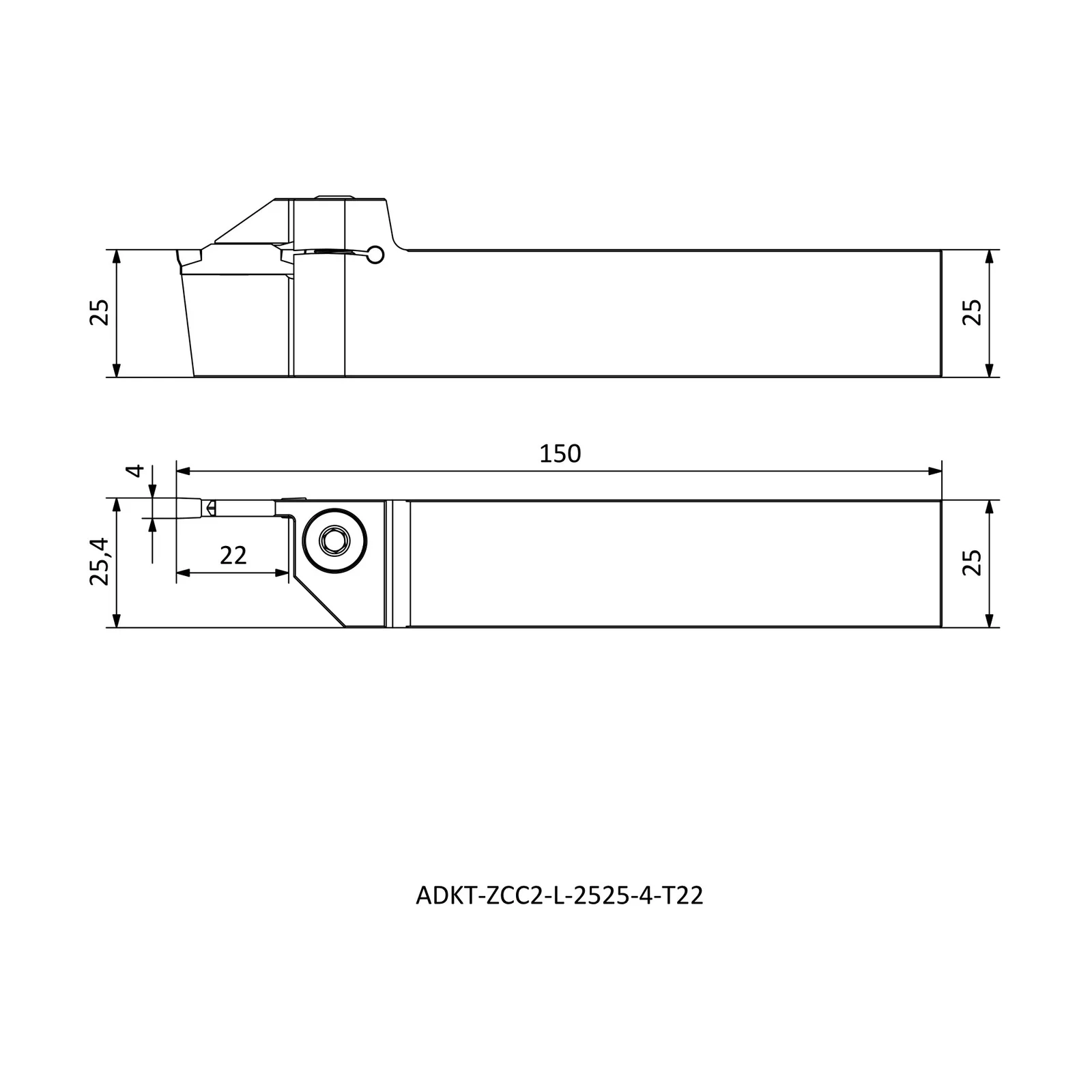 ADKT-ZCC2-L-2525-4-T22 &mdash; dimensioned drawing
