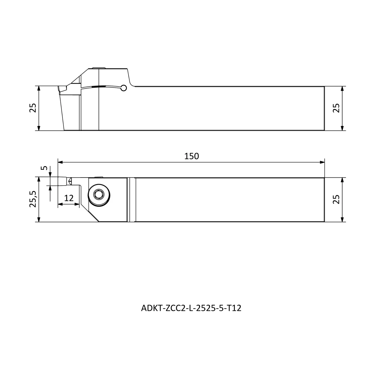 ADKT-ZCC2-L-2525-5-T12 &mdash; dimensioned drawing