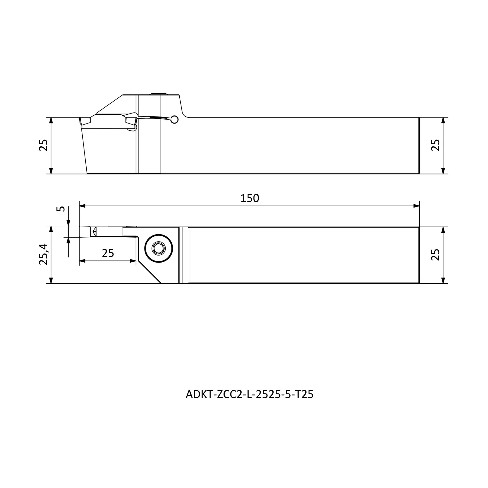 ADKT-ZCC2-L-2525-5-T25 &mdash; dimensioned drawing