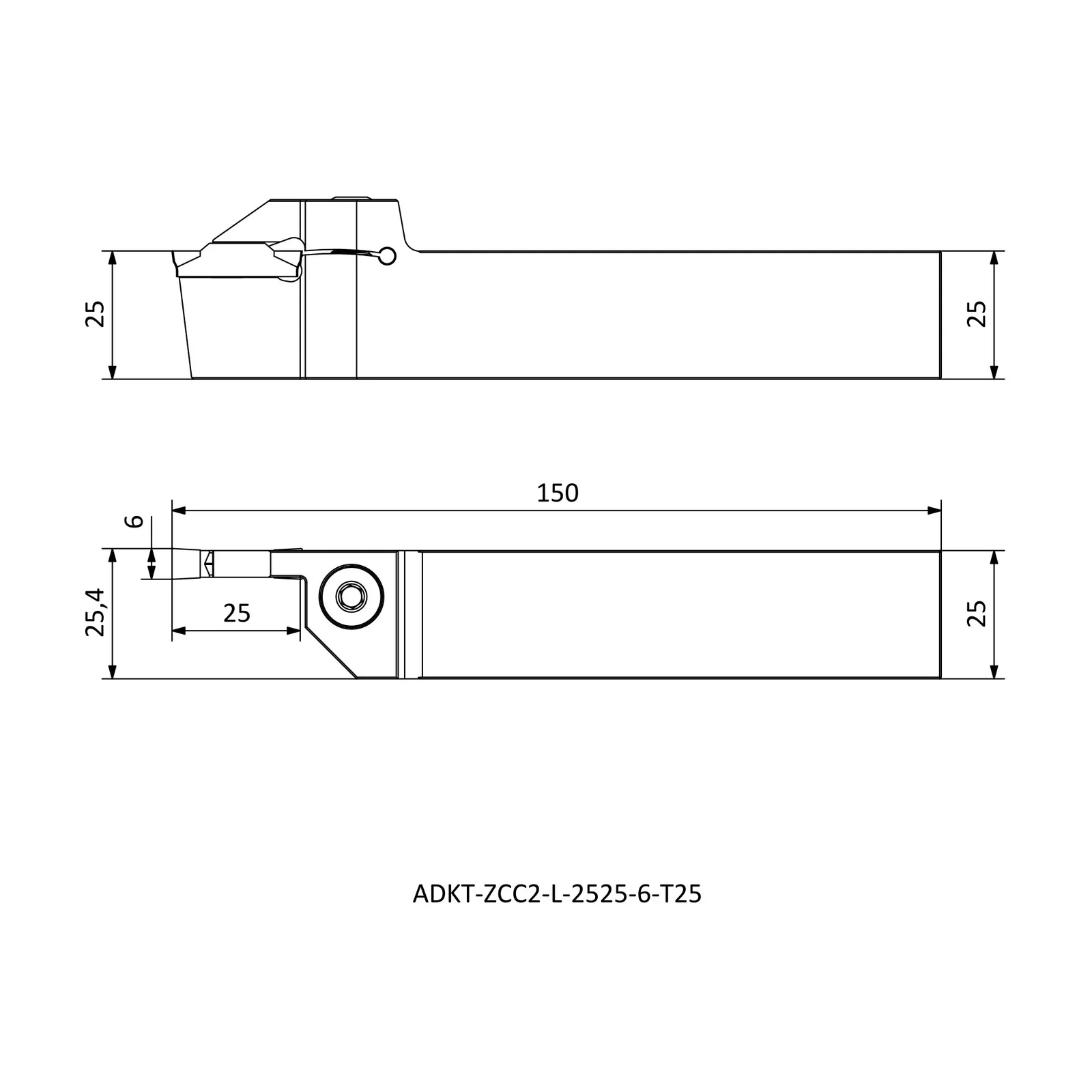 ADKT-ZCC2-L-2525-6-T25 &mdash; dimensioned drawing