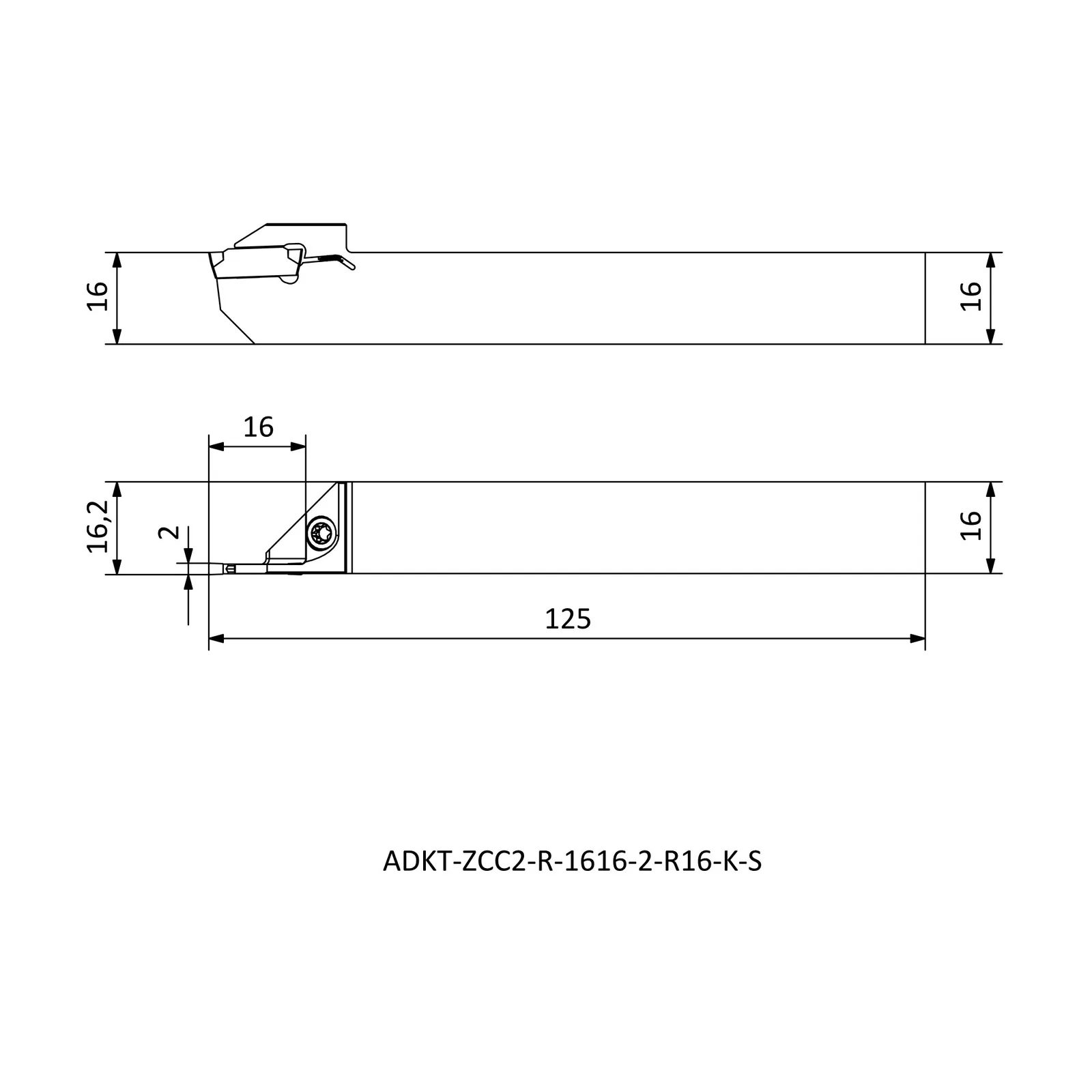 ADKT-ZCC2-R-1616-2-R16-K-S &mdash; dimensioned drawing