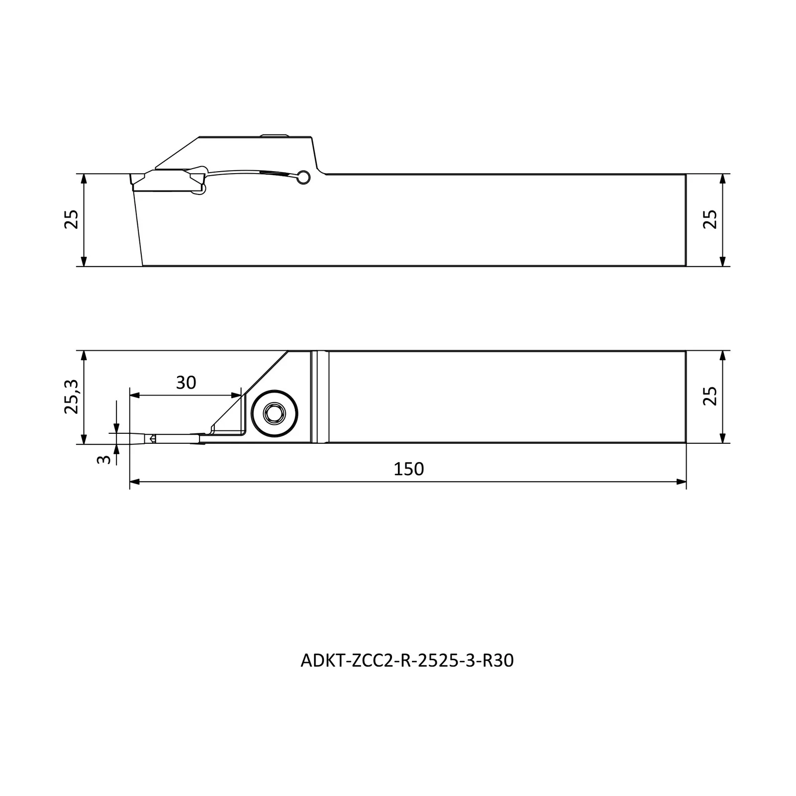 ADKT-ZCC2-R-2525-3-R30 &mdash; dimensioned drawing