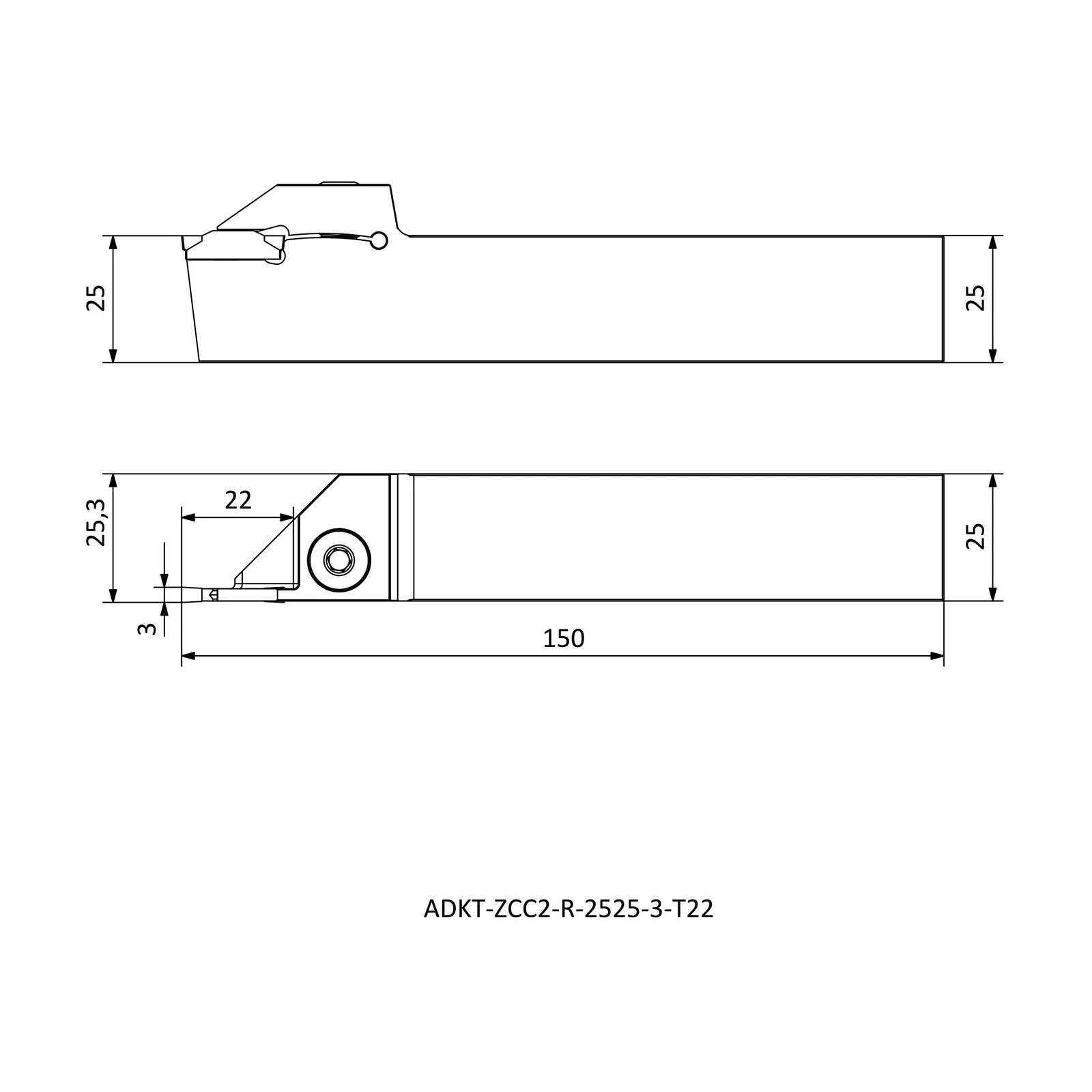 ADKT-ZCC2-R-2525-3-T22 &mdash; dimensioned drawing