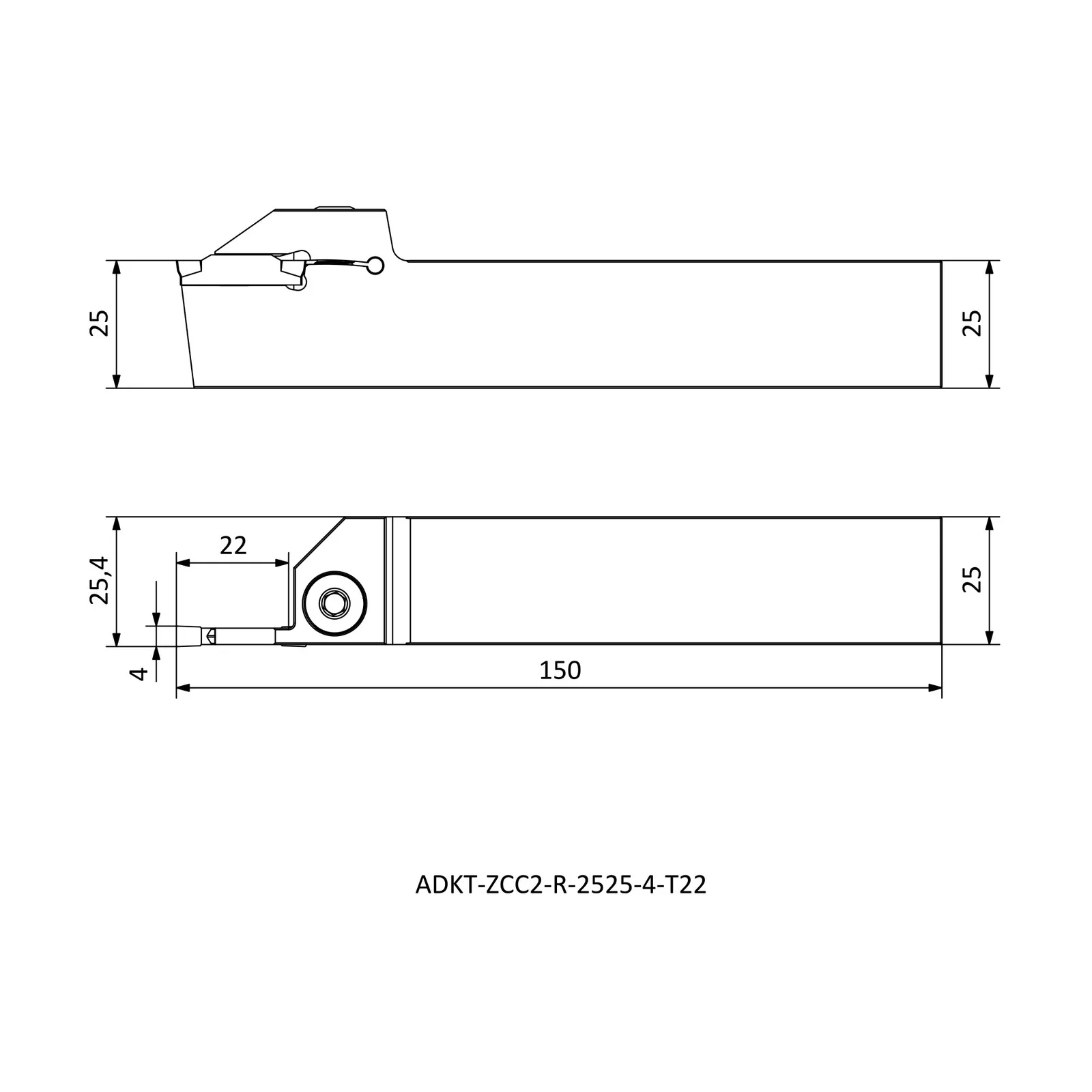 ADKT-ZCC2-R-2525-4-T22 &mdash; dimensioned drawing