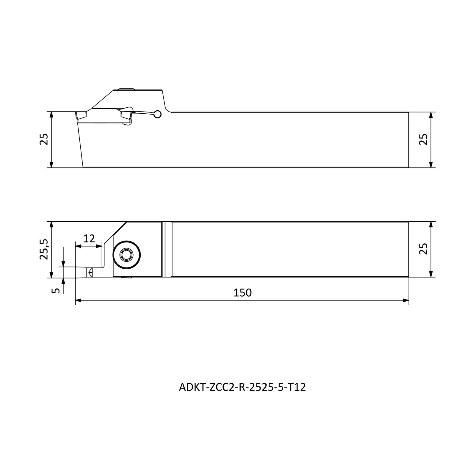 ADKT-ZCC2-R-2525-5-T12 &mdash; dimensioned drawing