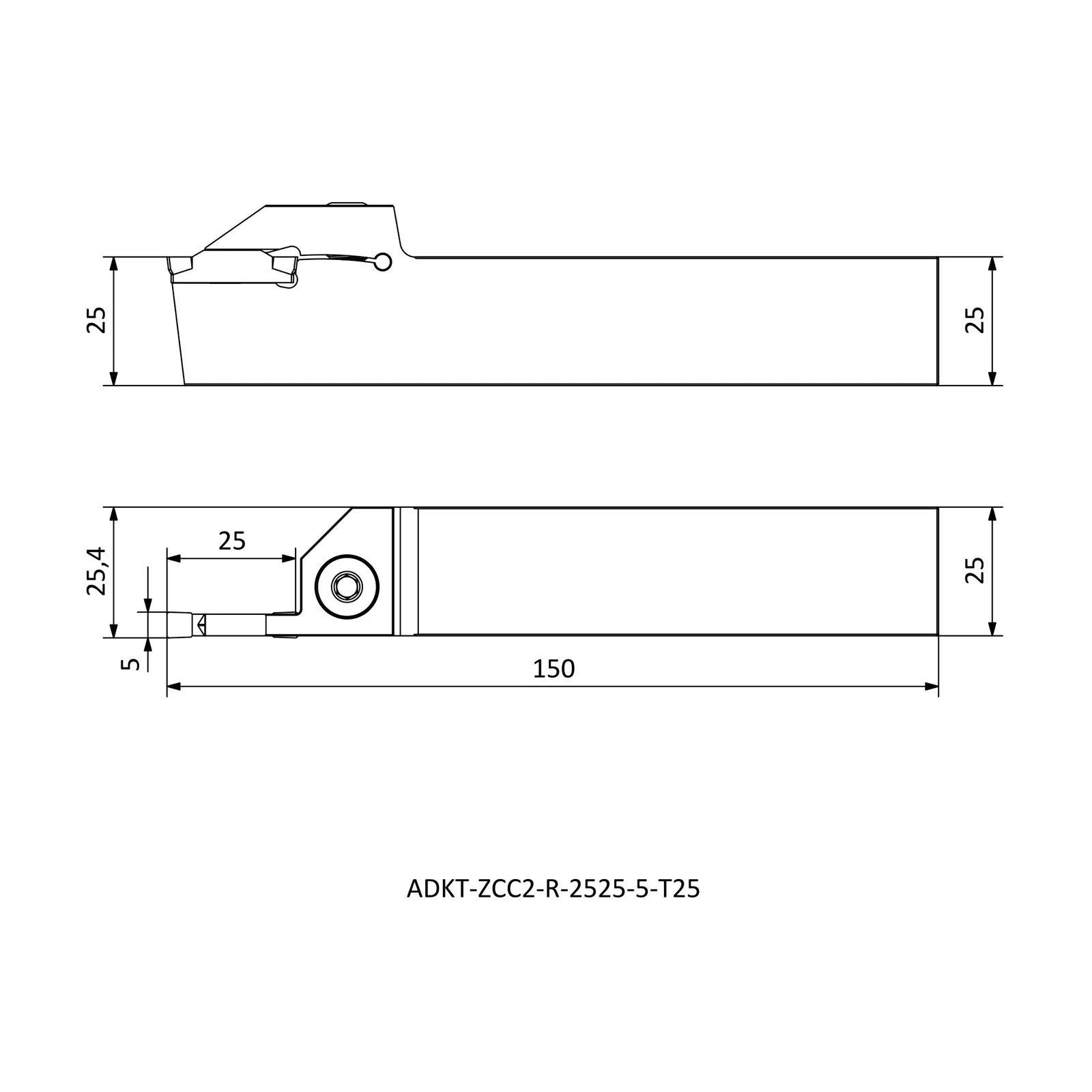 ADKT-ZCC2-R-2525-5-T25 &mdash; dimensioned drawing