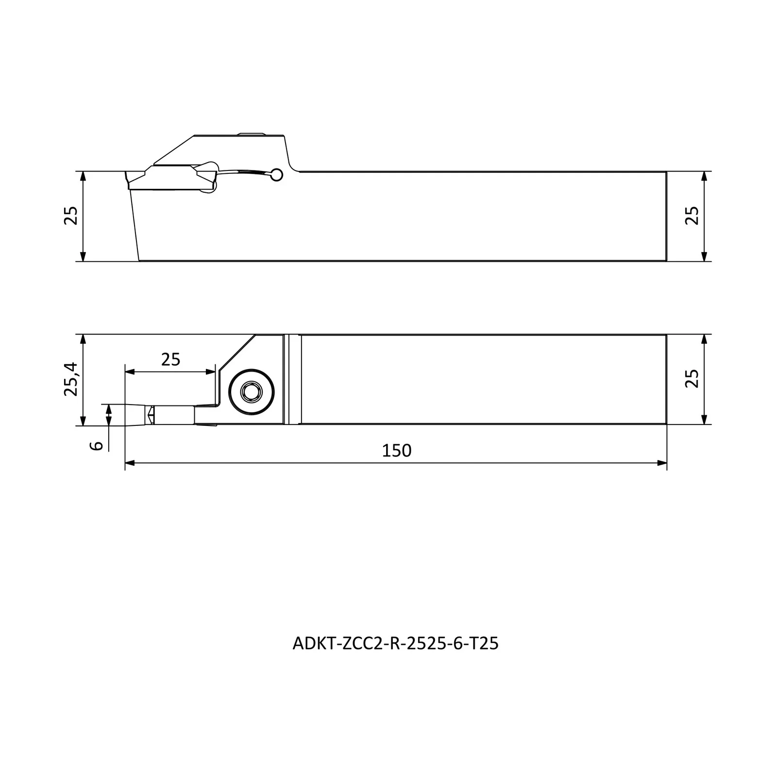 ADKT-ZCC2-R-2525-6-T25 &mdash; dimensioned drawing