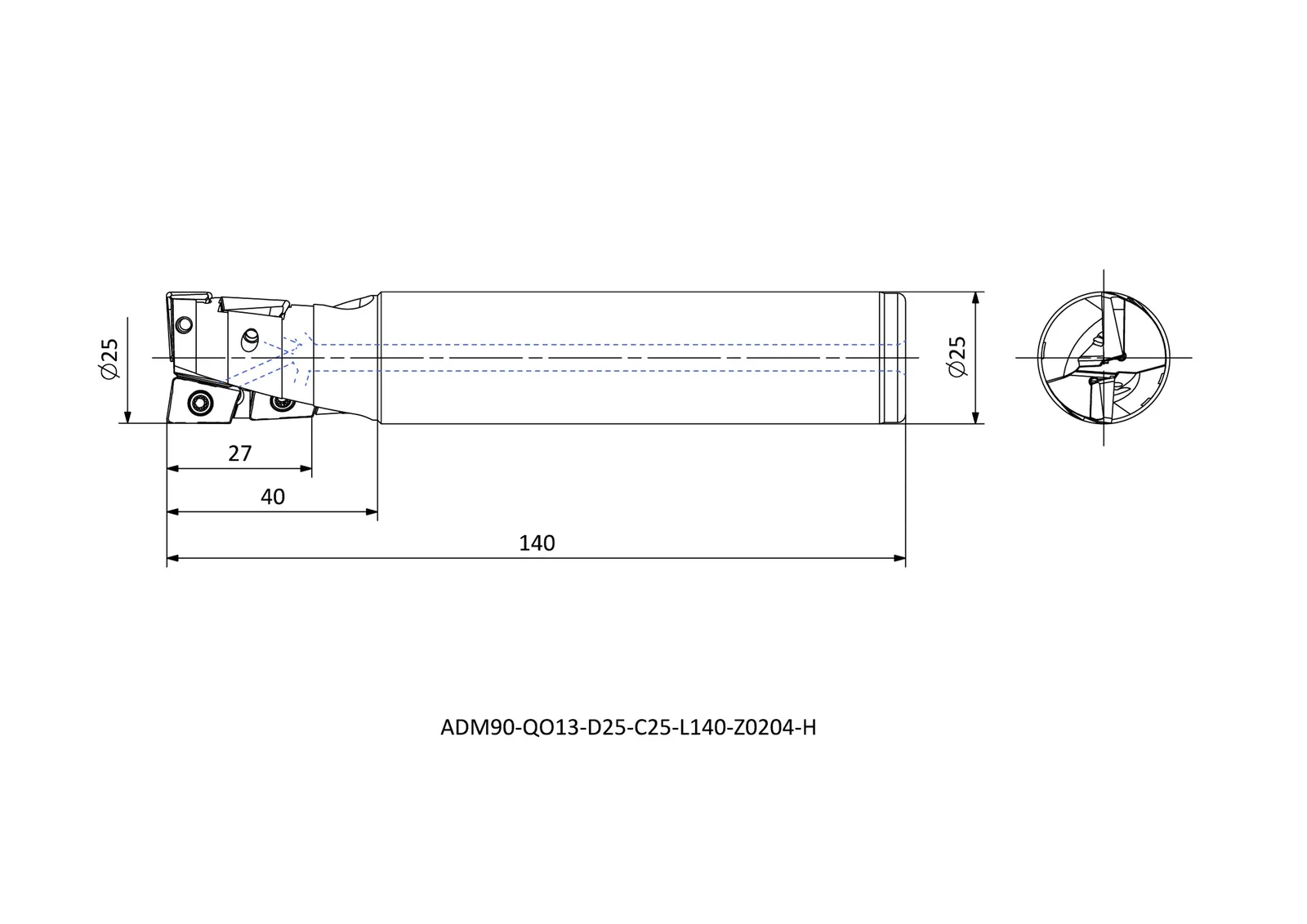 ADM90-QO13-D25-C25-L140-Z0204-H &mdash; dimensioned drawing