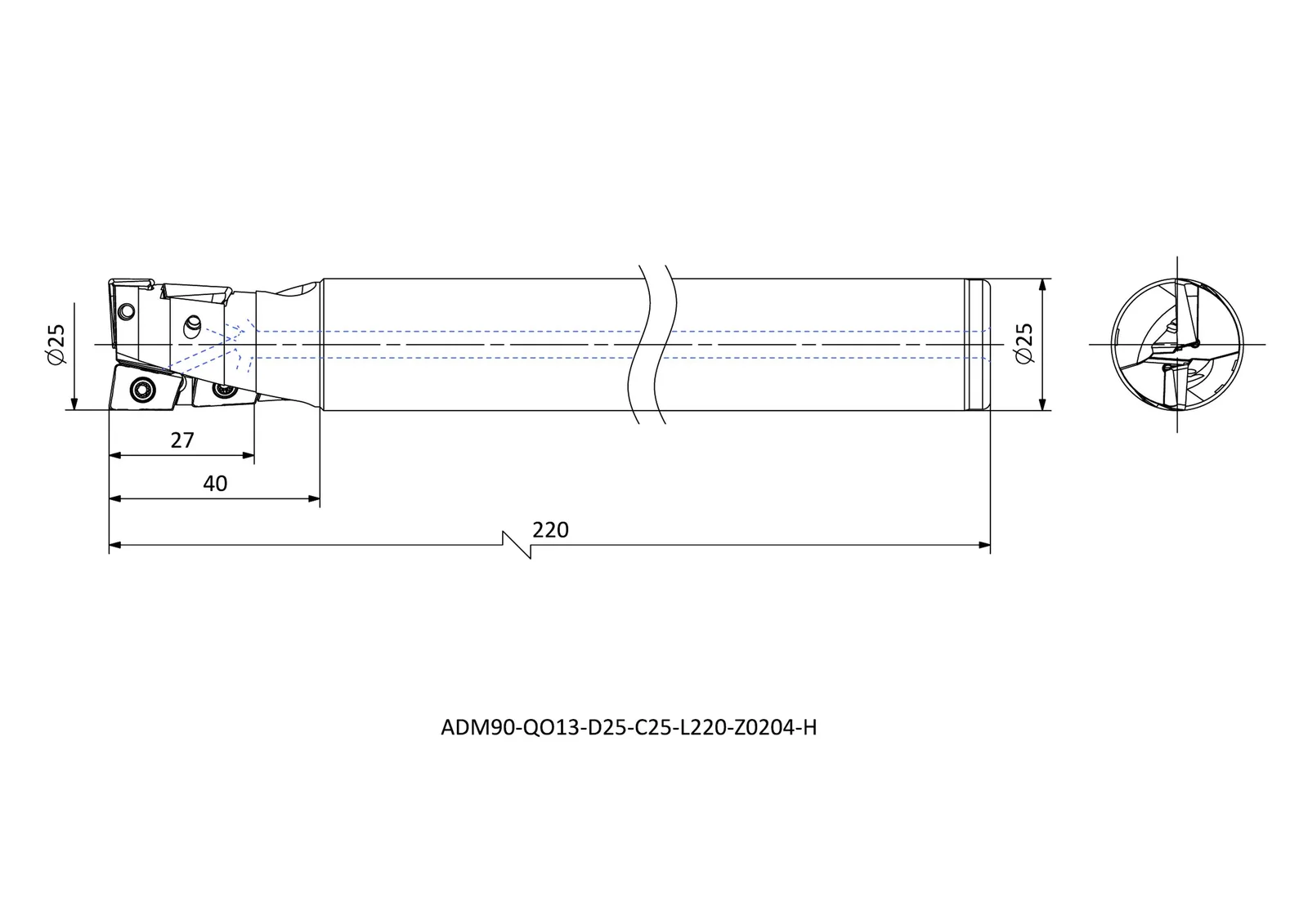 ADM90-QO13-D25-C25-L220-Z0204-H &mdash; dimensioned drawing