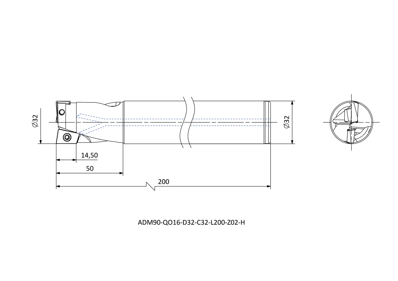 ADM90-QO16-D32-C32-L200-Z02-H &mdash; dimensioned drawing