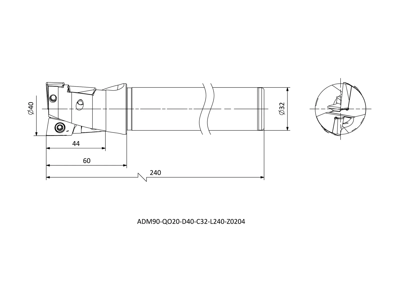 ADM90-QO20-D40-C32-L240-Z0204 &mdash; dimensioned drawing