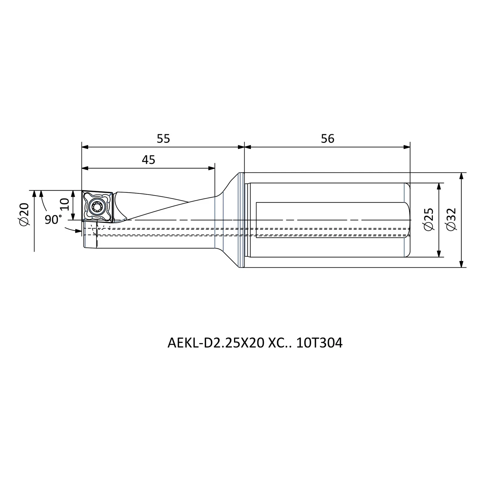 AEKL-D2.25X20 XC.. 10T304 &mdash; dimensioned drawing