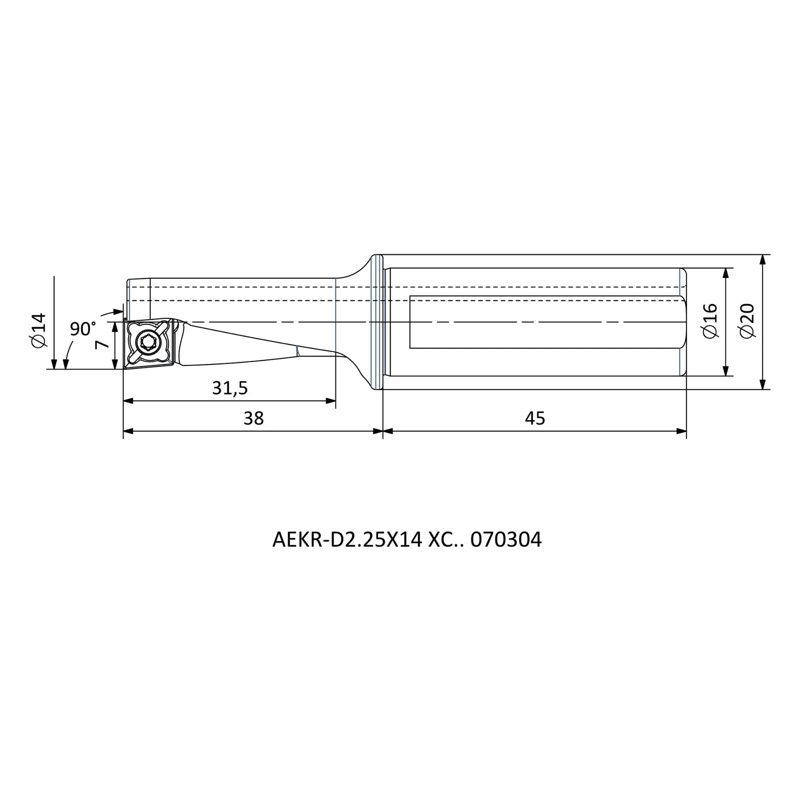 AEKR-D2.25X14 XC.. 070304 &mdash; dimensioned drawing
