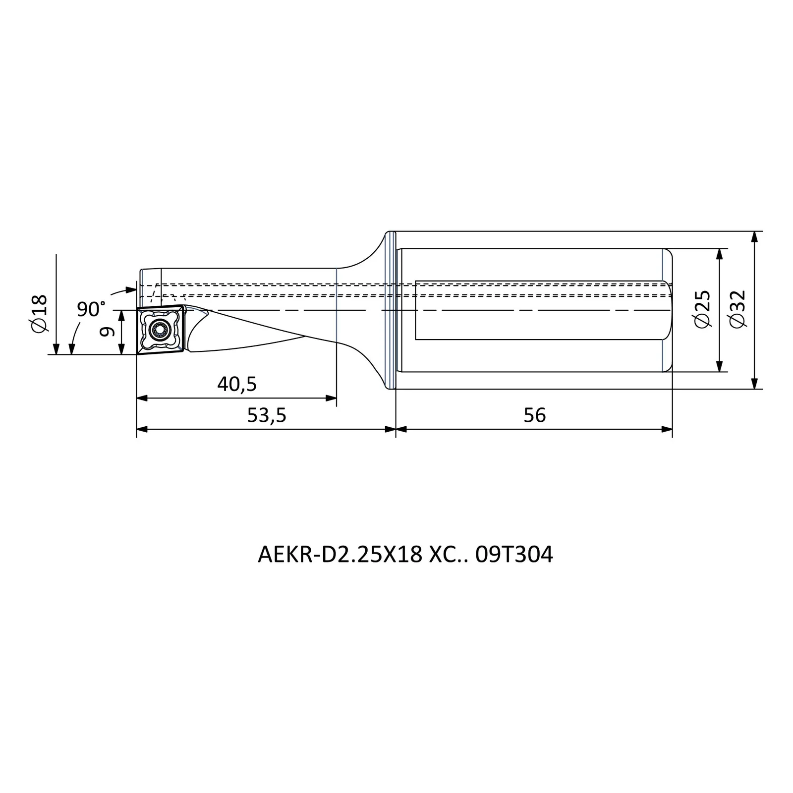 AEKR-D2.25X18 XC.. 09T304 &mdash; dimensioned drawing