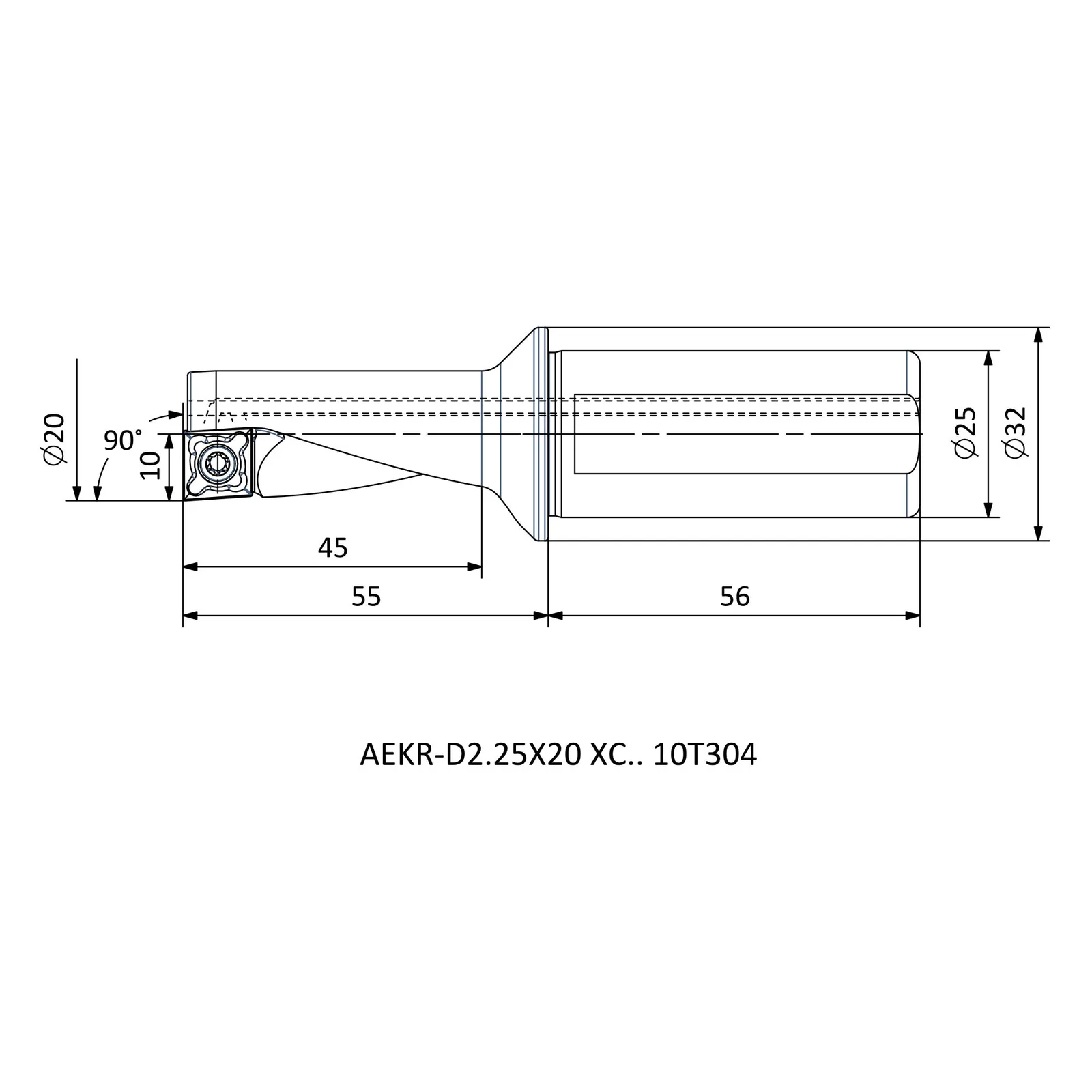 AEKR-D2.25X20 XC.. 10T304 &mdash; dimensioned drawing