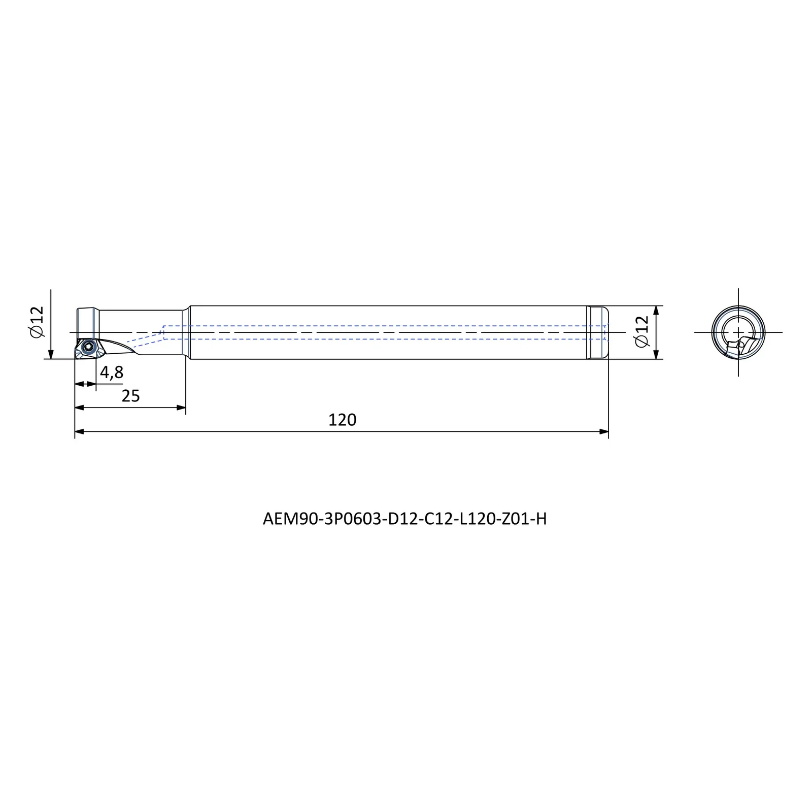 AEM90-3P0603-D12-C12-L120-Z01-H &mdash; dimensioned drawing