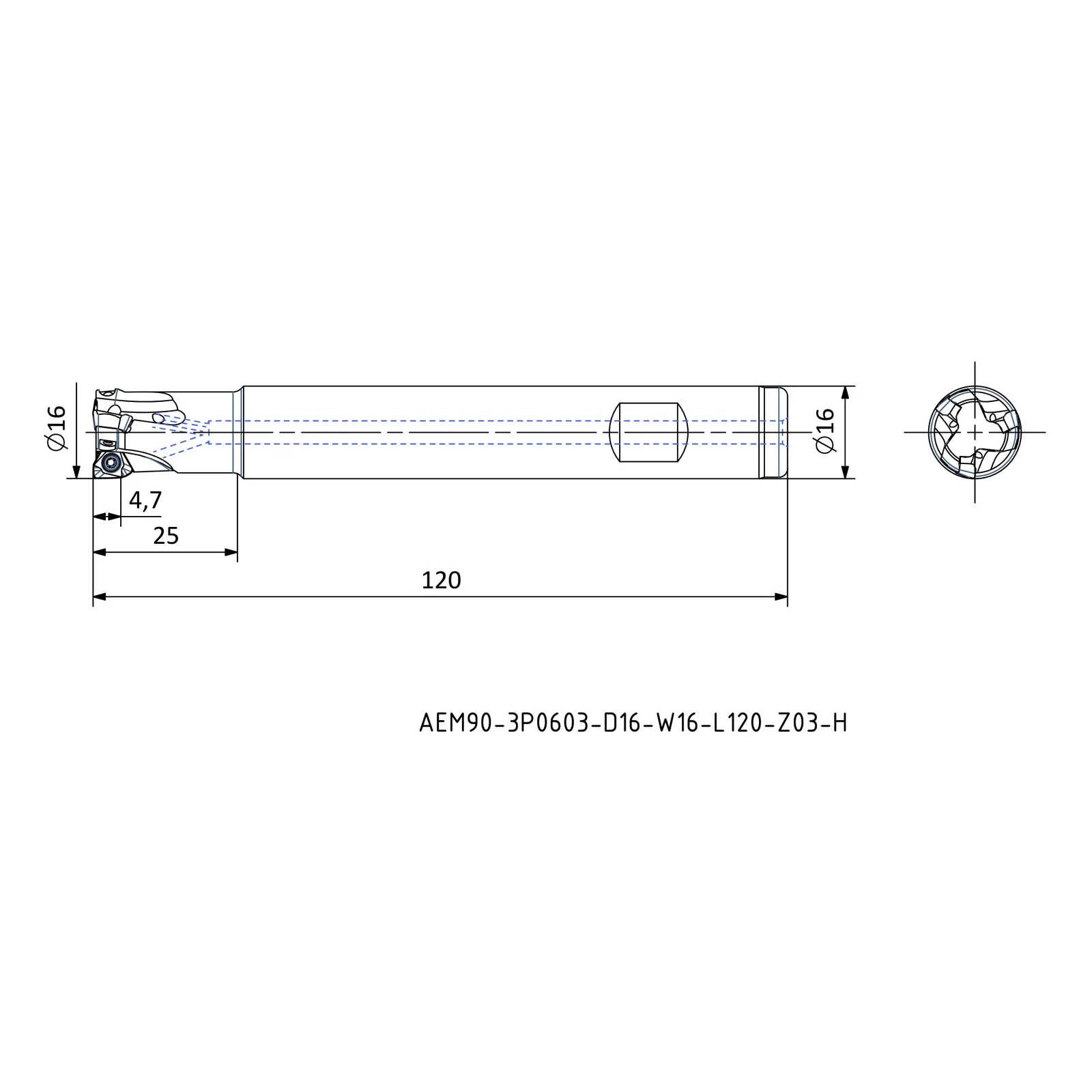 AEM90-3P0603-D16-W16-L120-Z03-H &mdash; dimensioned drawing