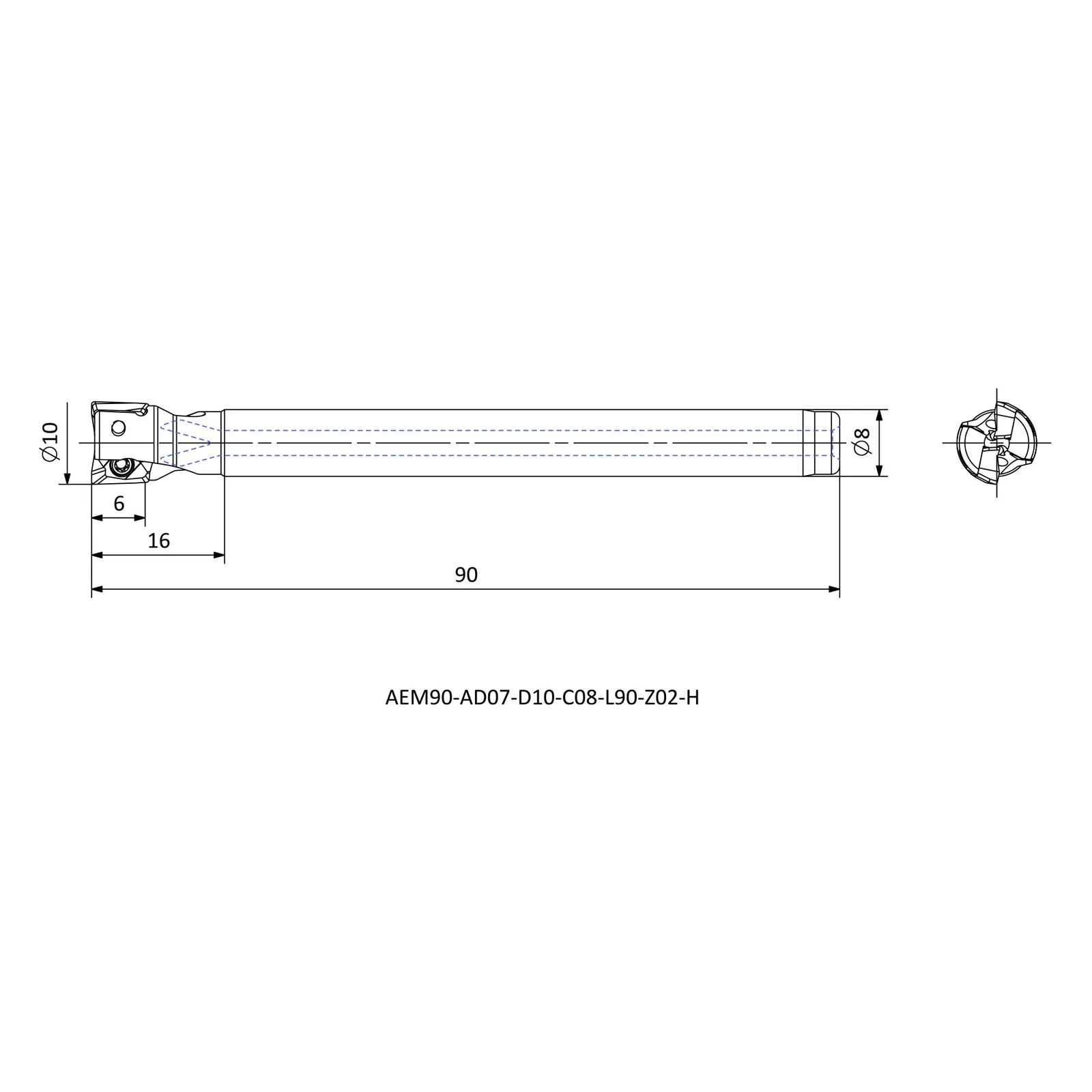 AEM90-AD07-D10-C08-L90-Z02-H &mdash; dimensioned drawing