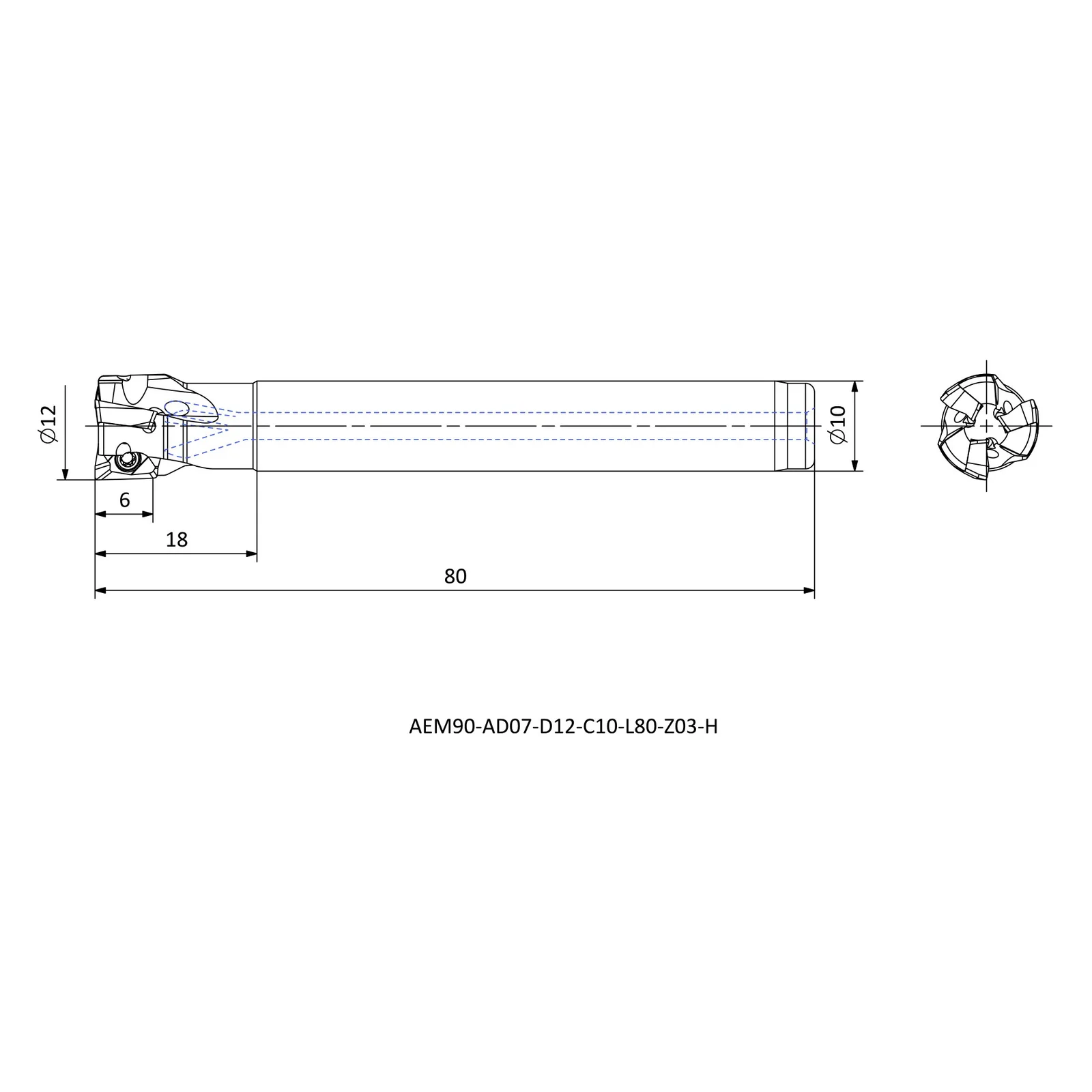 AEM90-AD07-D12-C10-L80-Z03-H &mdash; dimensioned drawing