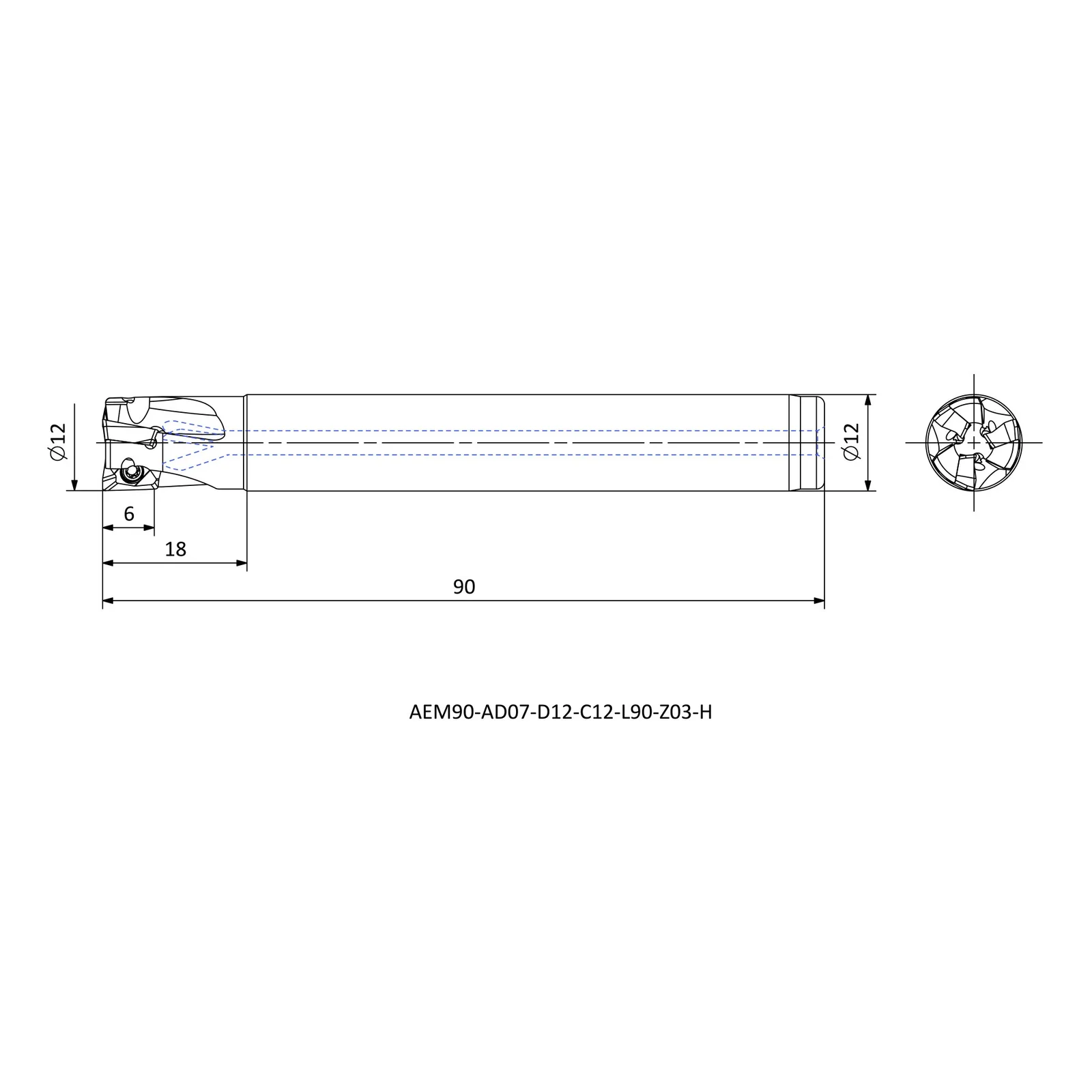 AEM90-AD07-D12-C12-L90-Z03-H &mdash; dimensioned drawing