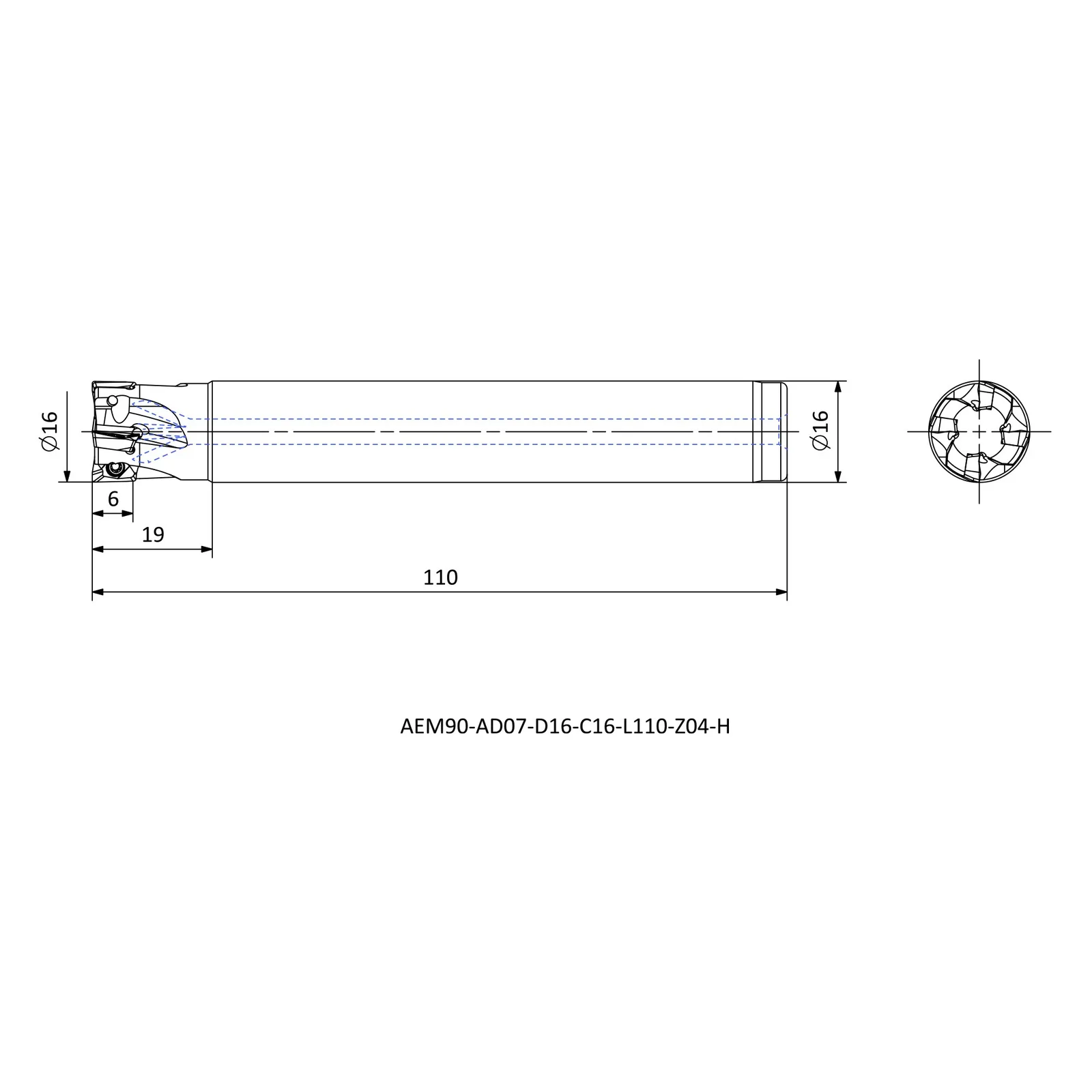 AEM90-AD07-D16-C16-L110-Z04-H &mdash; dimensioned drawing