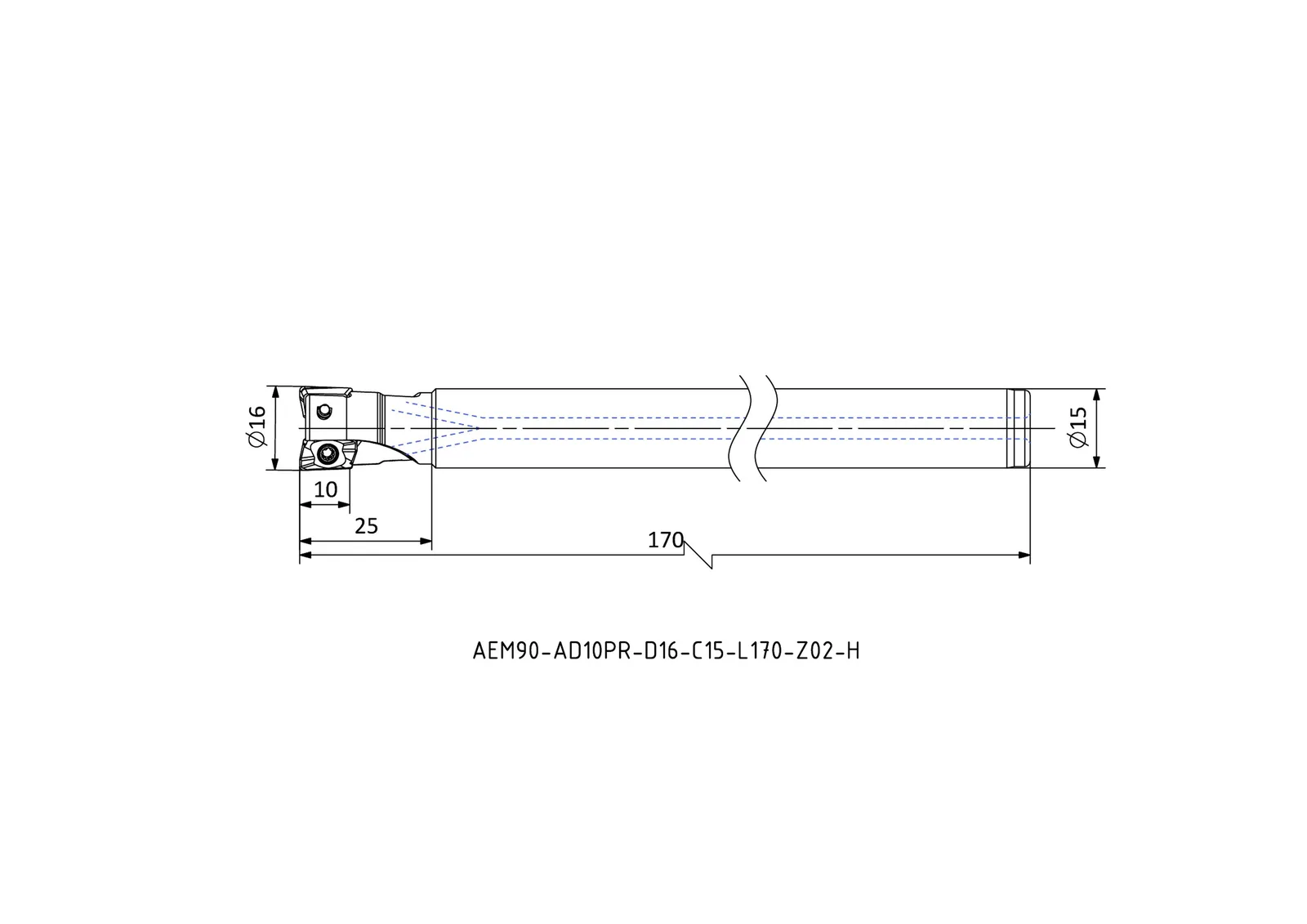 AEM90-AD10PR-D16-C15-L170-Z02-H &mdash; dimensioned drawing