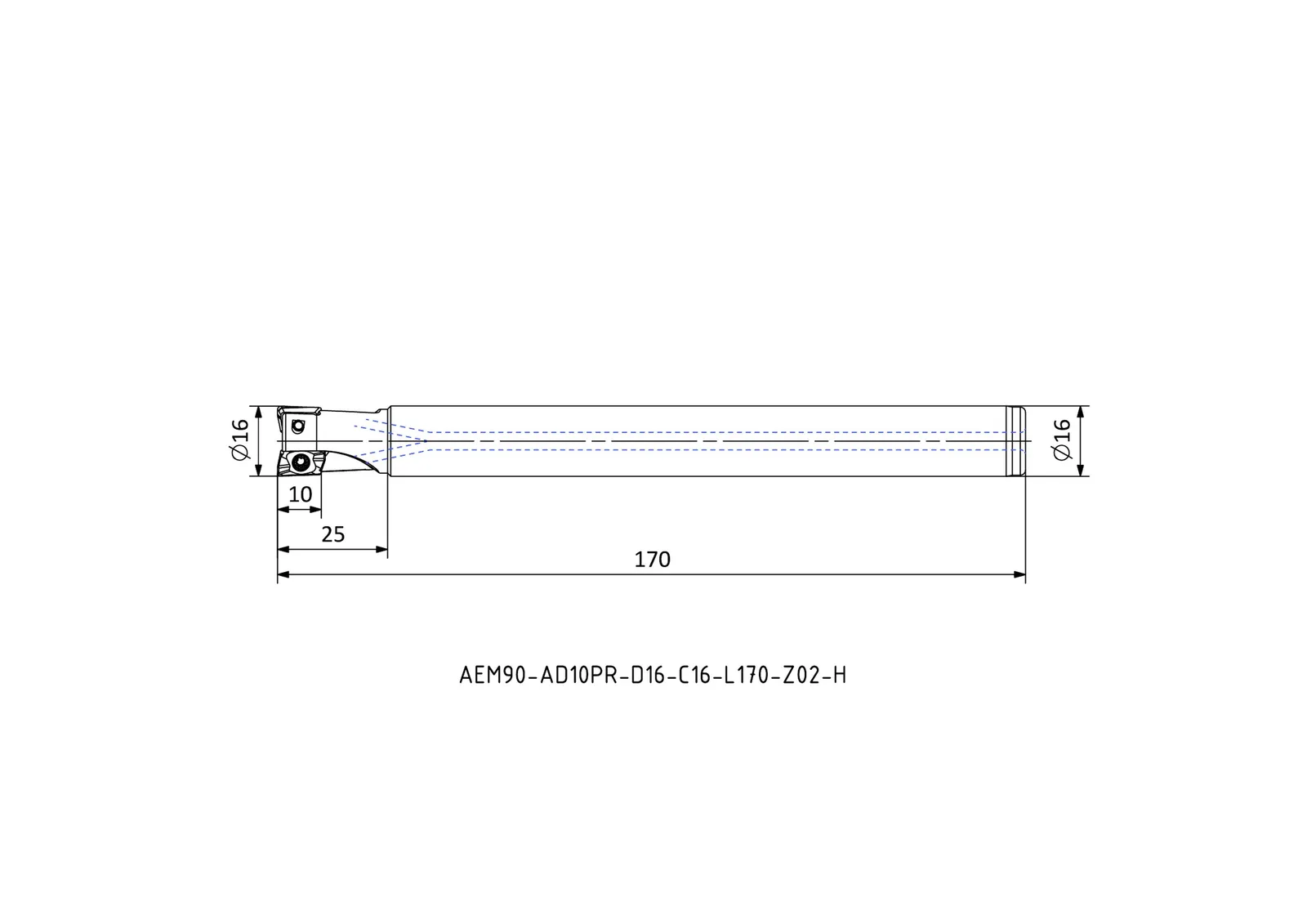 AEM90-AD10PR-D16-C16-L170-Z02-H &mdash; dimensioned drawing