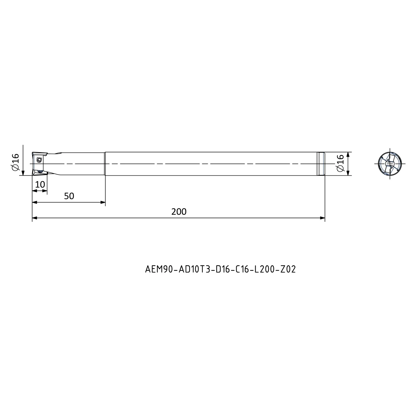 AEM90-AD10T3-D16-C16-L200-Z02 &mdash; dimensioned drawing