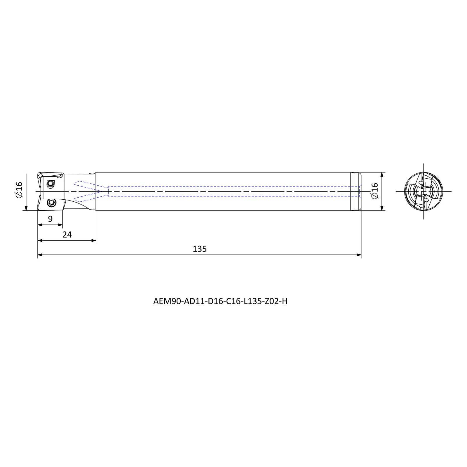 AEM90-AD11-D16-C16-L135-Z02-H &mdash; dimensioned drawing