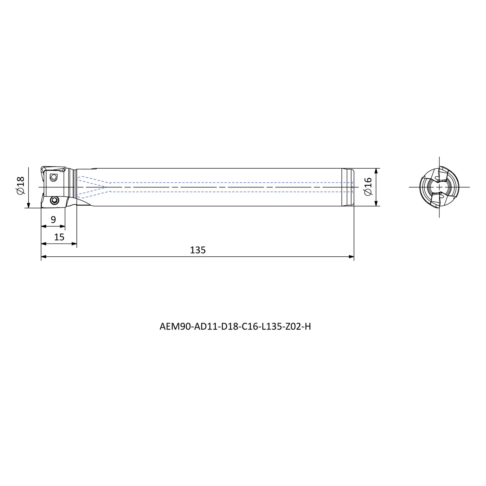 AEM90-AD11-D18-C16-L135-Z02-H &mdash; dimensioned drawing