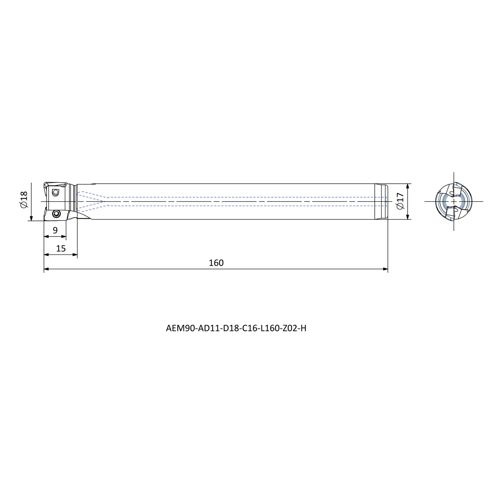 AEM90-AD11-D18-C16-L160-Z02-H &mdash; dimensioned drawing