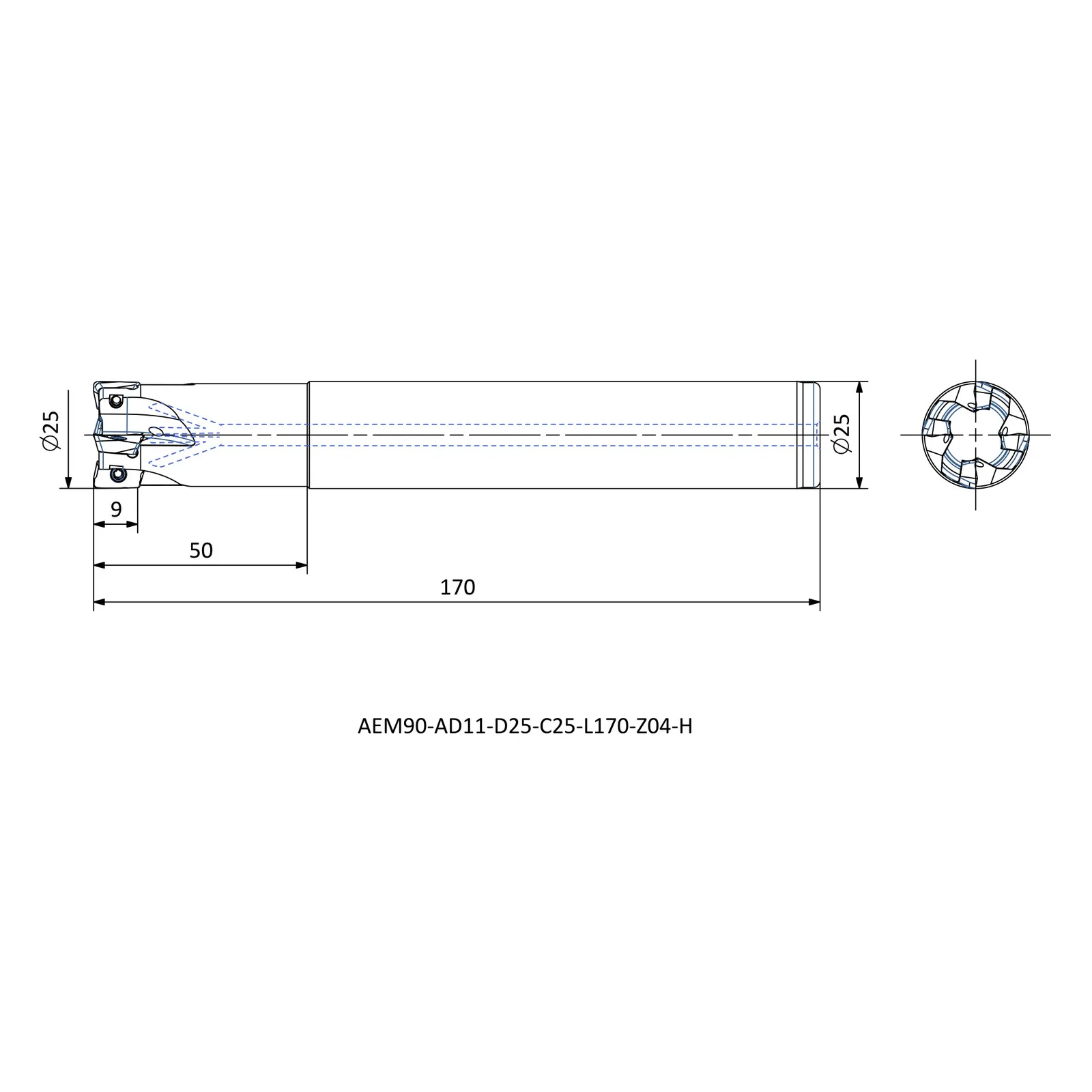 AEM90-AD11-D25-C25-L170-Z04-H &mdash; dimensioned drawing