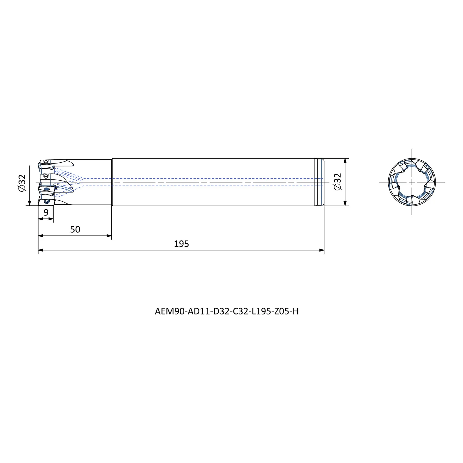 AEM90-AD11-D32-C32-L195-Z05-H &mdash; dimensioned drawing