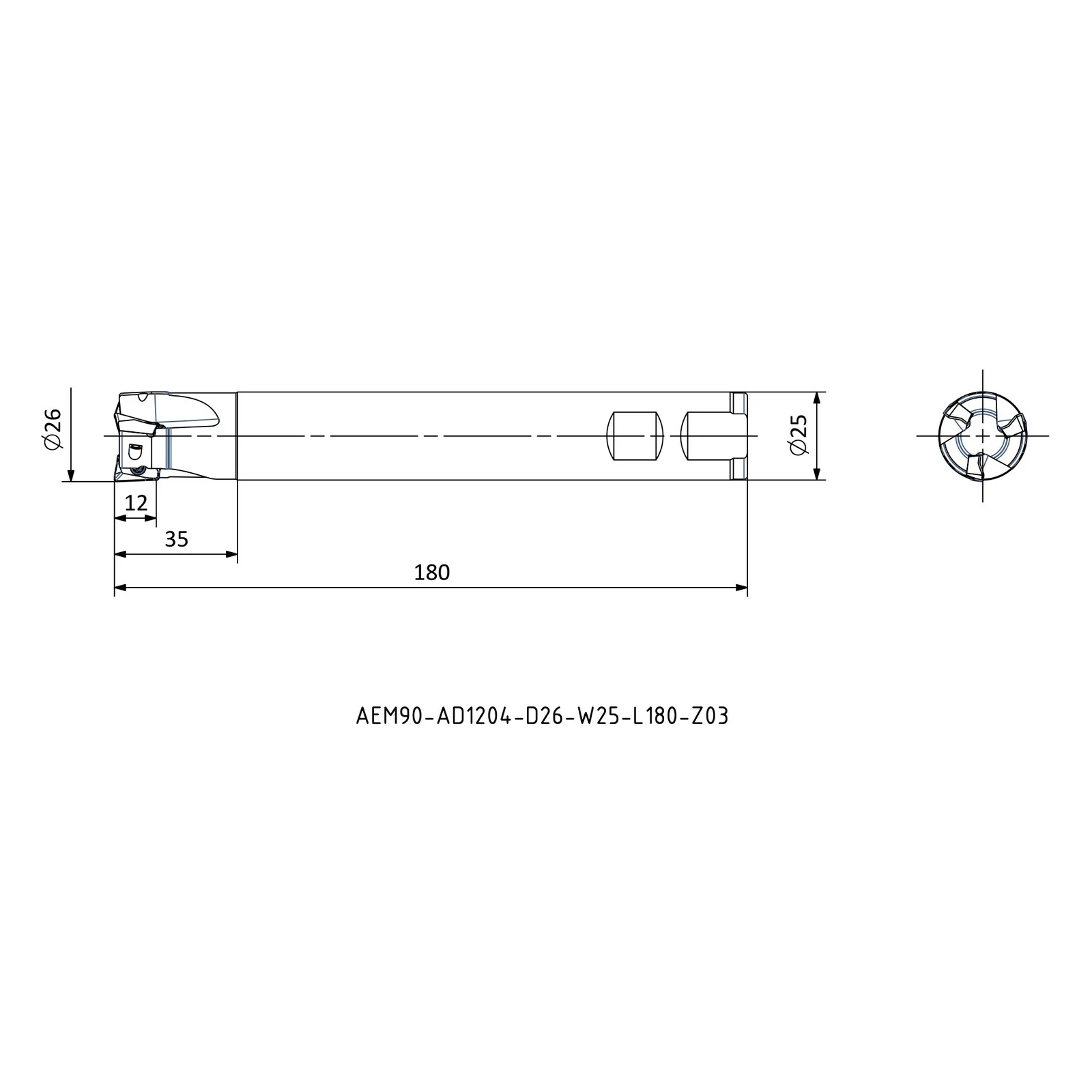 AEM90-AD1204-D26-W25-L180-Z03 &mdash; dimensioned drawing