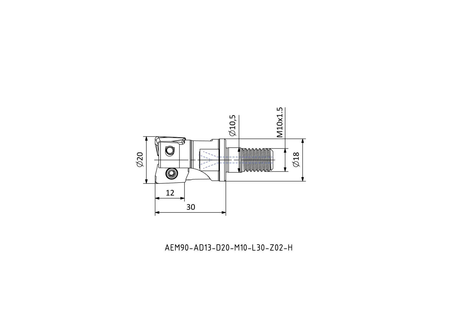 AEM90-AD13-D20-M10-L30-Z02-H &mdash; dimensioned drawing