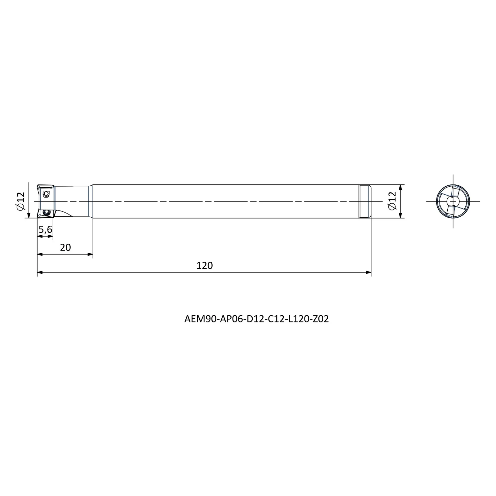 AEM90-AP06-D12-C12-L120-Z02 &mdash; dimensioned drawing