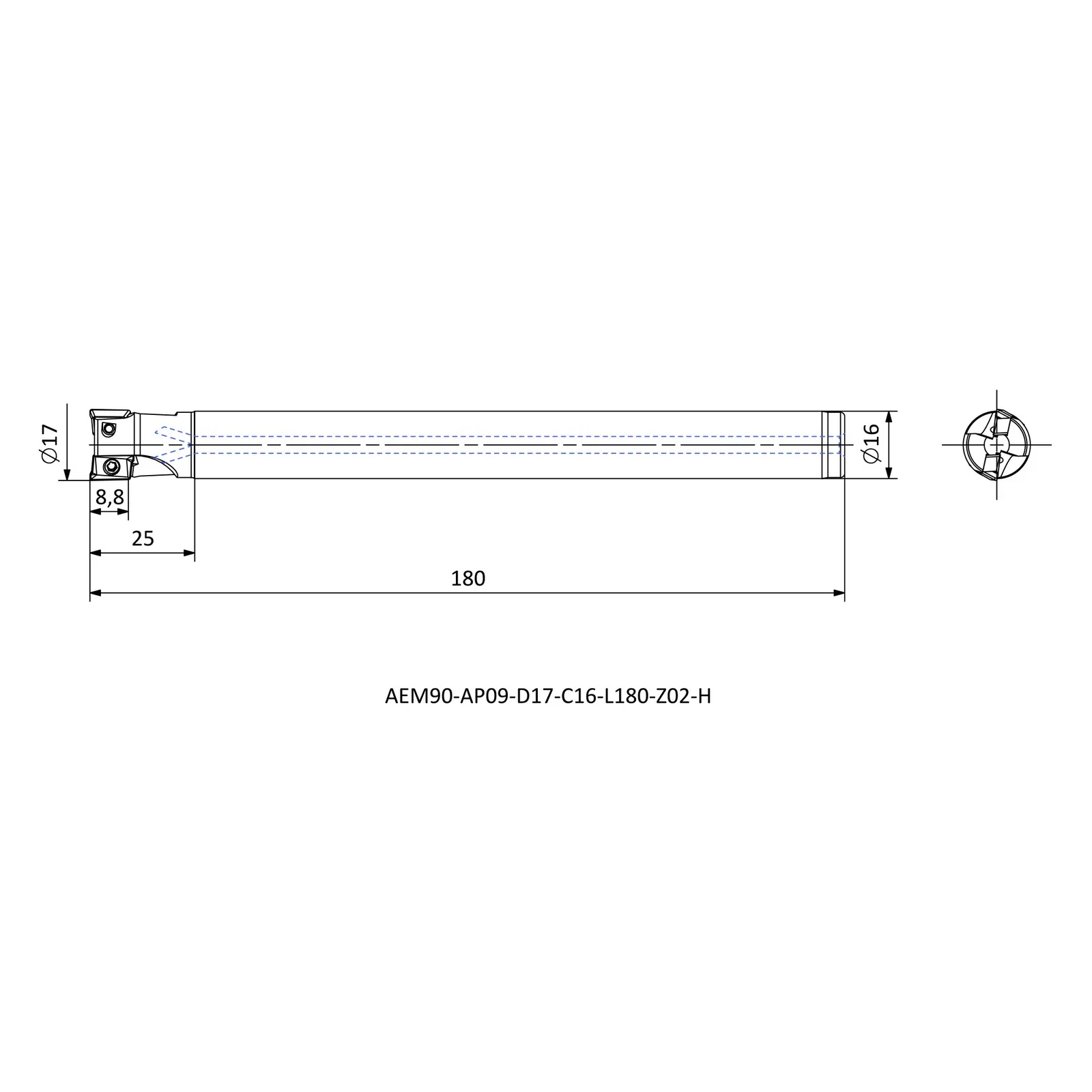 AEM90-AP09-D17-C16-L180-Z02-H &mdash; dimensioned drawing