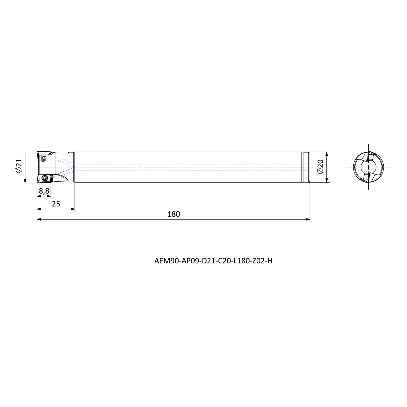 AEM90-AP09-D21-C20-L180-Z02-H &mdash; dimensioned drawing