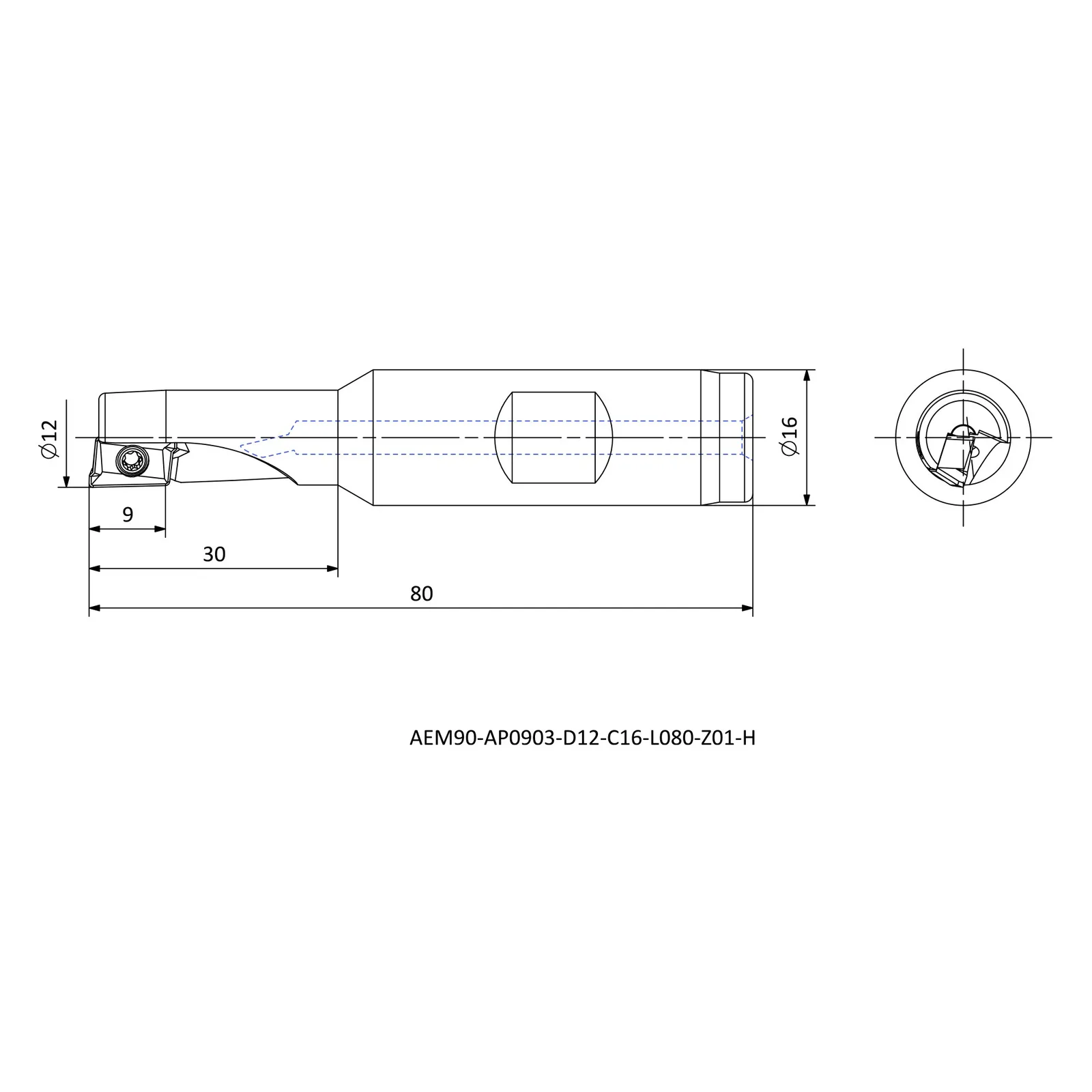 AEM90-AP0903-D12-C16-L080-Z01-H &mdash; dimensioned drawing