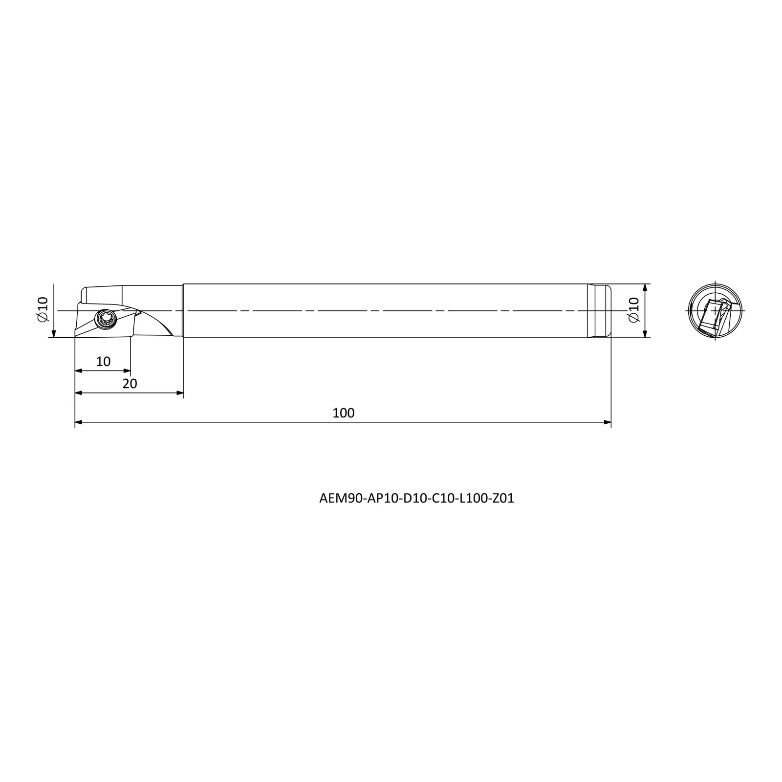 AEM90-AP10-D10-C10-L100-Z01 &mdash; dimensioned drawing